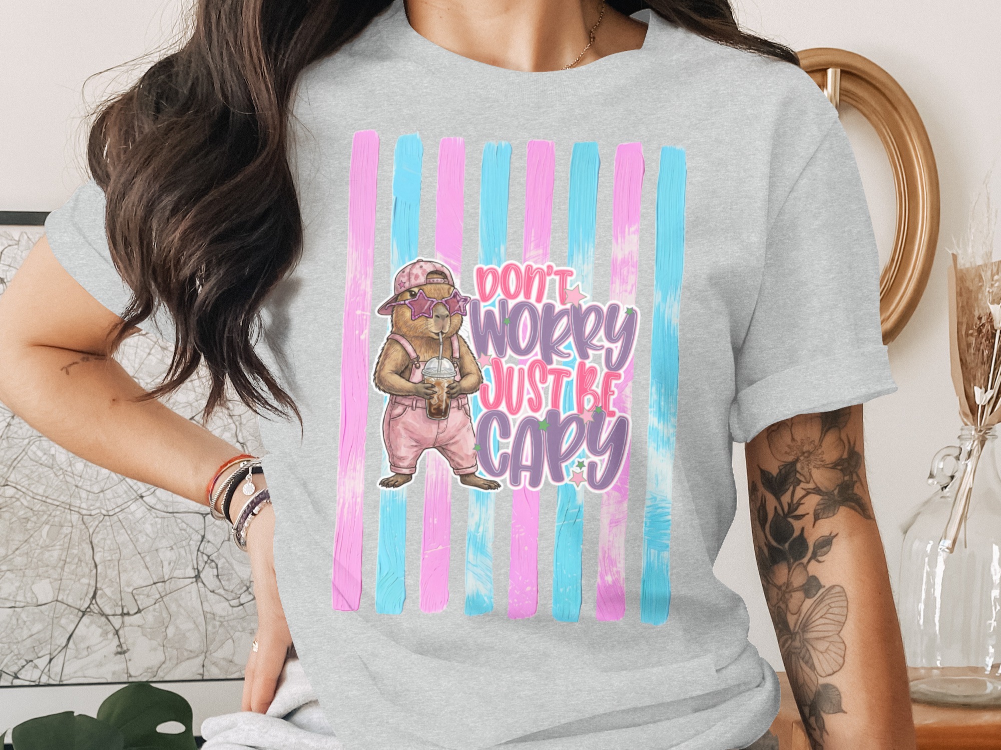 Comfort Colors ® Capybara T-Shirt, 'Don't Worry Just Be Capy' Cute Animal Lover Tee, Iced Coffee Capybara Shirt, Whimsical Pastel Gift Idea - Image 2