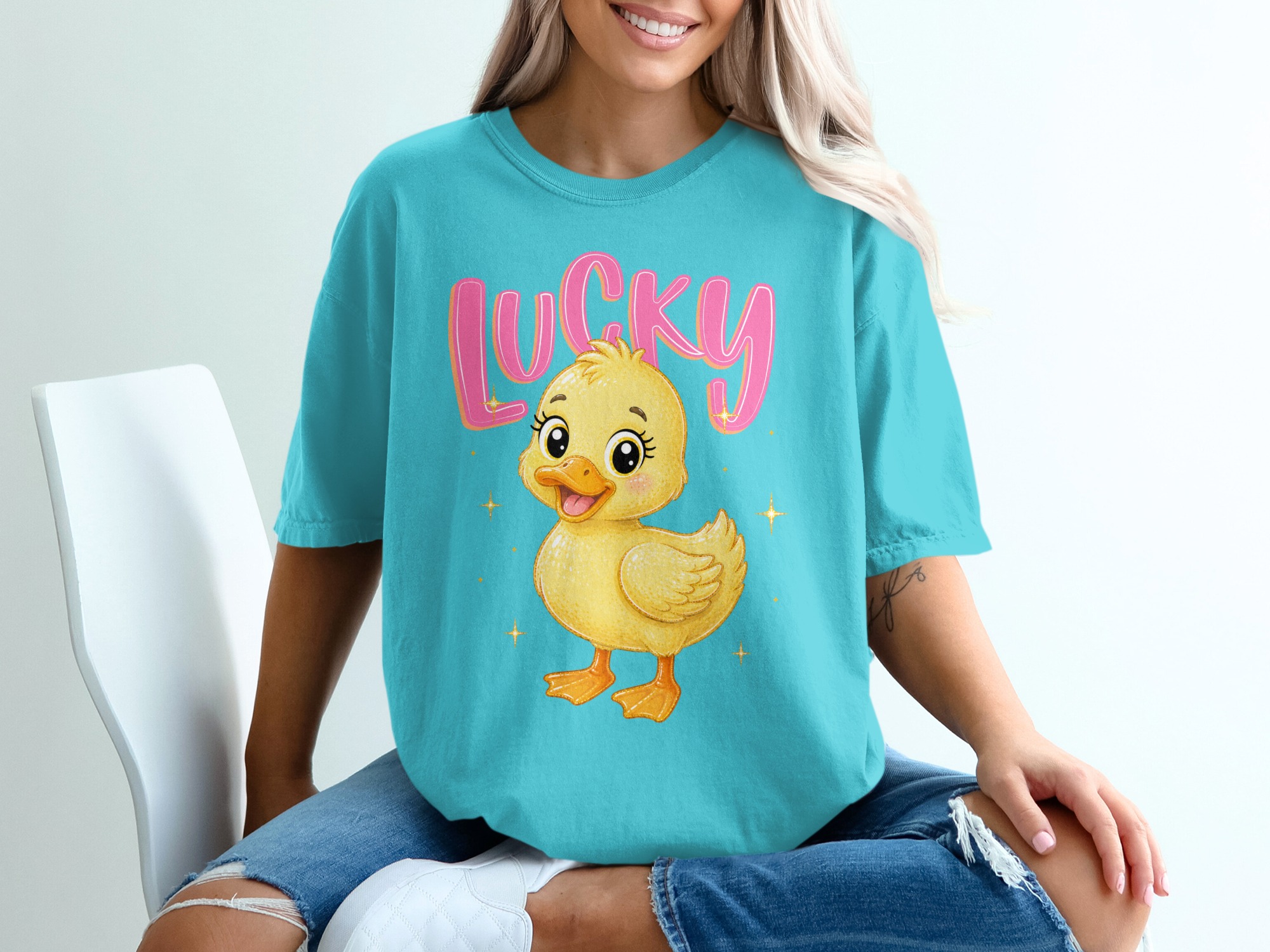 Lucky Duck T-Shirt, Cute Baby Duckling Graphic Tee, Kawaii Animal Shirt, Pink Lucky Top, Positive Vibe Gift - Image 9