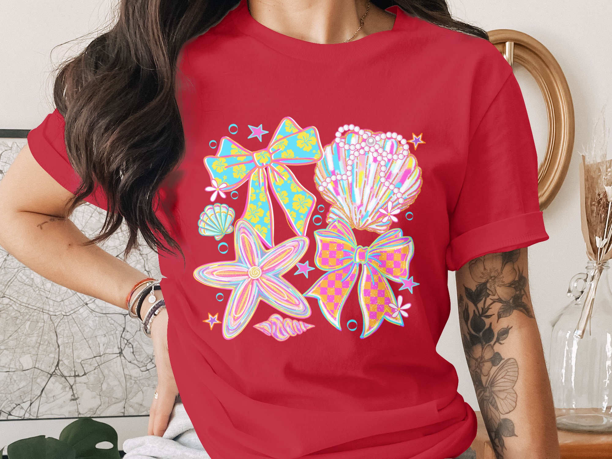 Comfort Colors® Coquette Seashell Bow T-Shirt, Y2K Beachy Aesthetic, Preppy Summer Top, Vacation Girl Tee, Gift for Her - Image 4