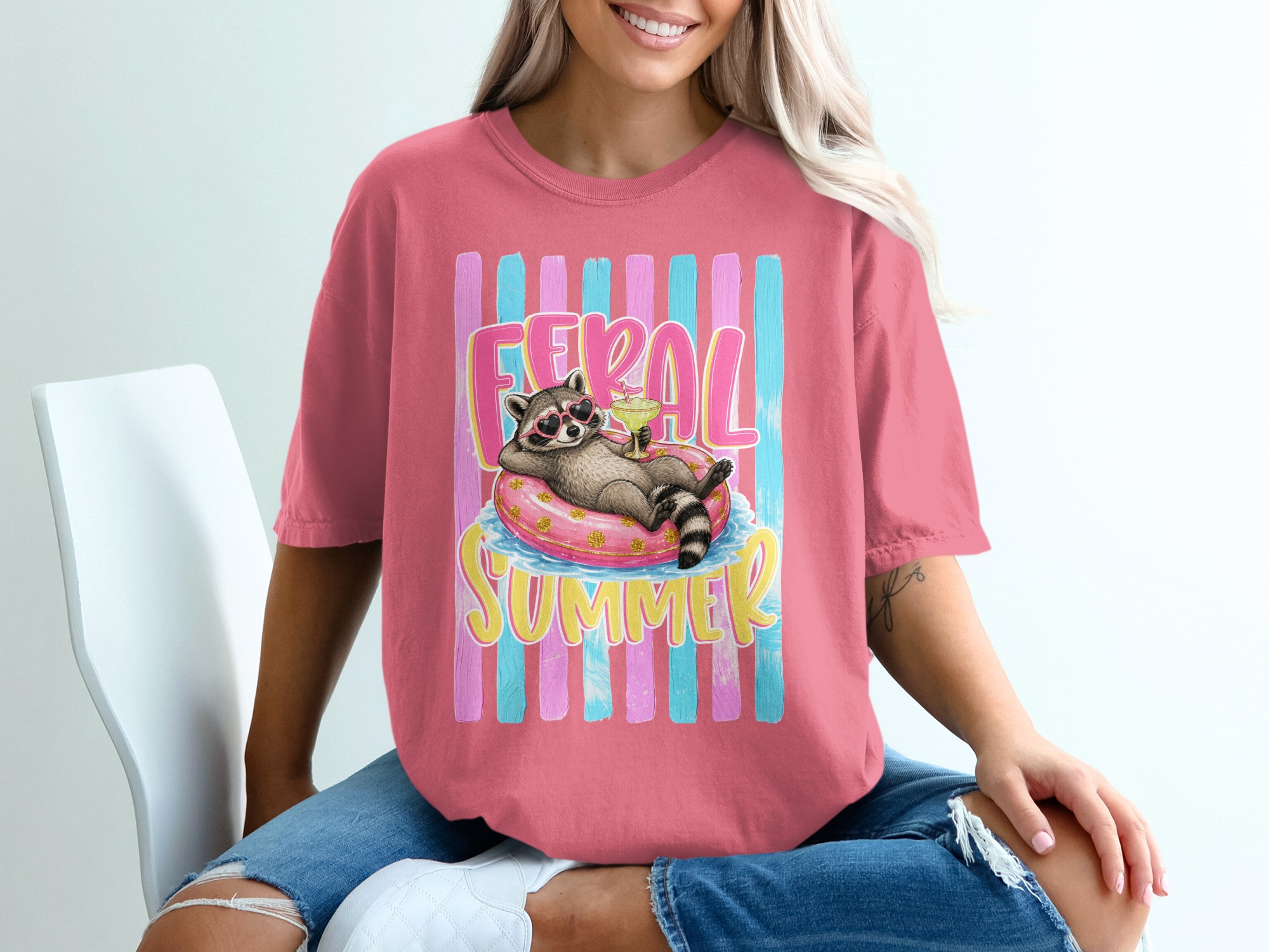 Comfort Colors ® Feral Summer Raccoon T-Shirt, Funny Margarita Raccoon Tee, Summer Vacation Animal Lover Gift, Quirky Beachy Shirt for Her - Image 16