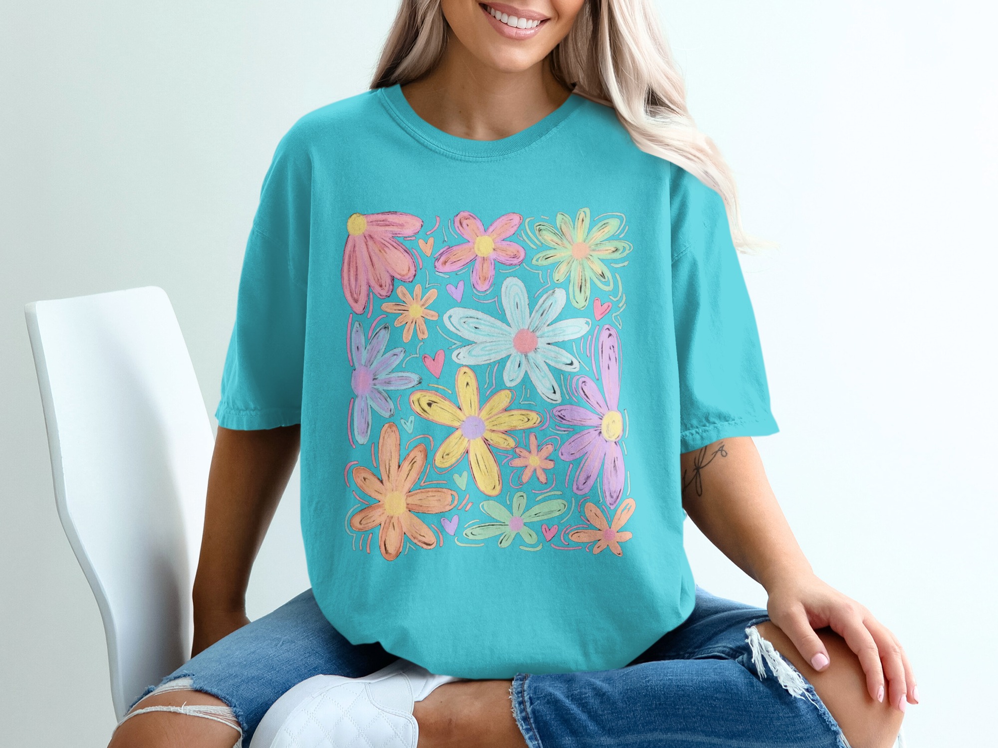 Comfort Colors® Pastel Floral T-Shirt, Whimsical Doodle Flower Tee, Soft Aesthetic Spring Summer Shirt, Happy Boho Gift for Her - Image 9