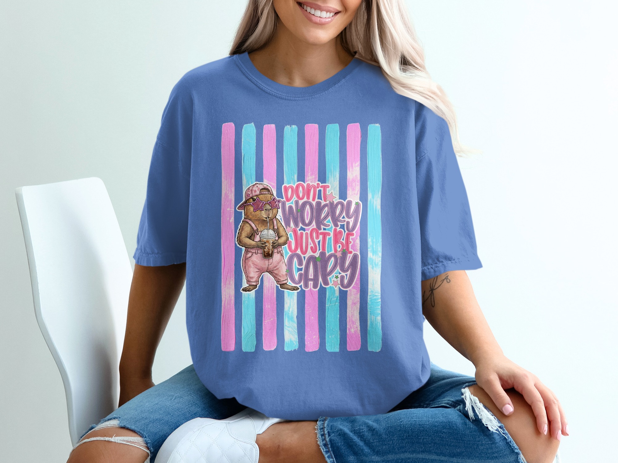 Comfort Colors ® Capybara T-Shirt, 'Don't Worry Just Be Capy' Cute Animal Lover Tee, Iced Coffee Capybara Shirt, Whimsical Pastel Gift Idea - Image 20