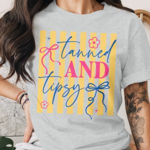 Tanned And Tipsy T-Shirt, Funny Summer Vacation Girls Trip Shirt, Beach Bachelorette Party Tee, Holiday Drink Tee, Weekend Trip Top