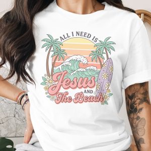 Jesus And The Beach T-Shirt, Comfort Colors ®, Christian Summer Surf Tee, Retro Vacation Shirt, Faith Beach Lover Gift, Aesthetic Coastal