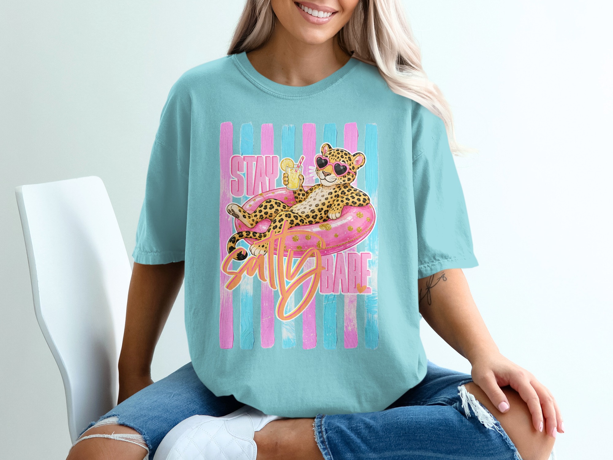 Comfort Colors ® Stay Salty Babe T-Shirt, Leopard Heart Sunglasses Summer Vacation Tee, Bachelorette Party Gift, Girls Trip Fun Leopard - Image 19