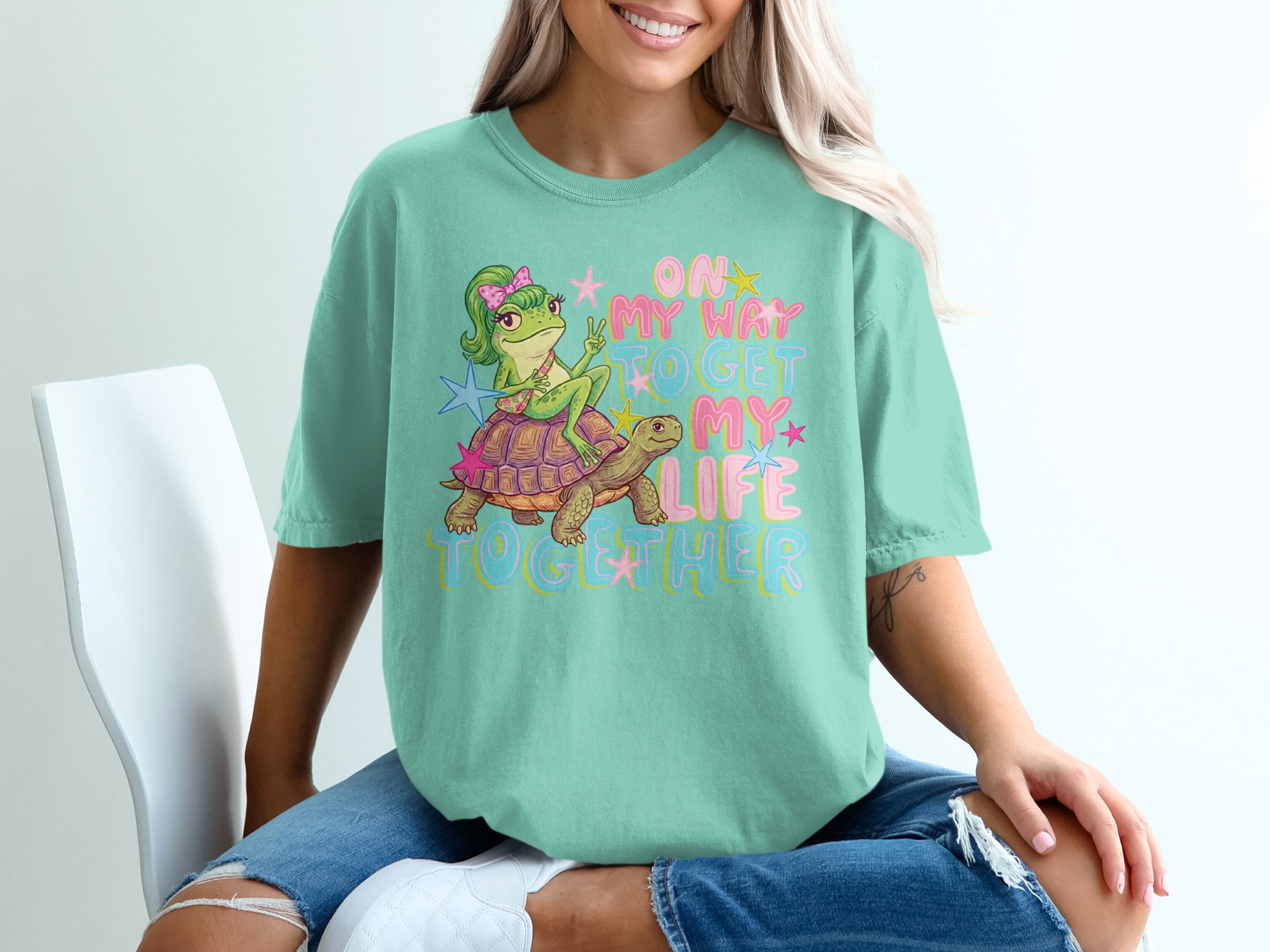 On My Way To Get My Life Together Frog Turtle T-Shirt, Cute Whimsical Meme Shirt, Funny Relatable Animal Tee, Y2K Aesthetic Gift - Image 10