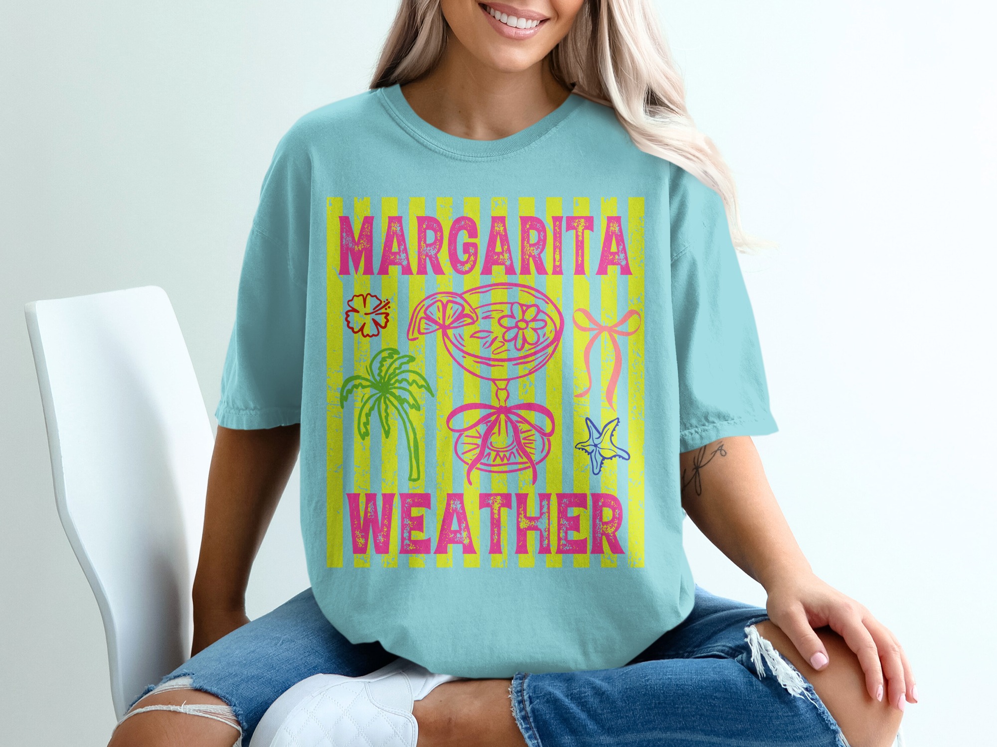 Margarita Weather T-Shirt, Tropical Vacation Beach Party Tee, Girls Trip Outfit, Bright Neon Summer Fun Shirt, Y2K Style Women's Top - Image 19