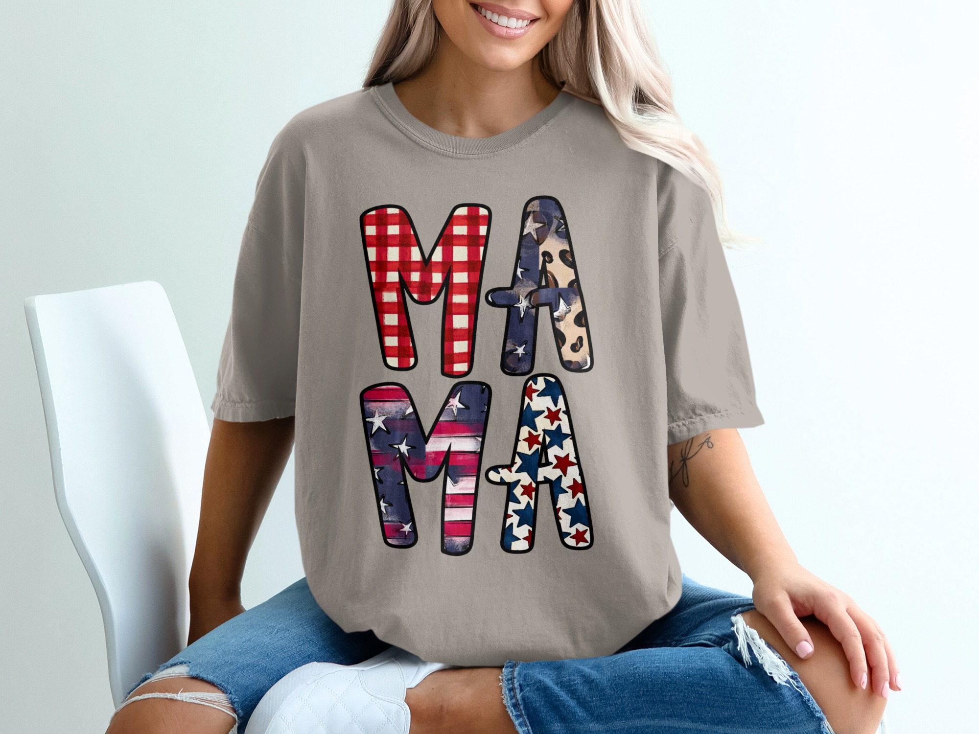 Patriotic Mama T-Shirt, Distressed Flag & Leopard Print Stars Tee, Buffalo Plaid Americana Mom Life Gift - Image 11