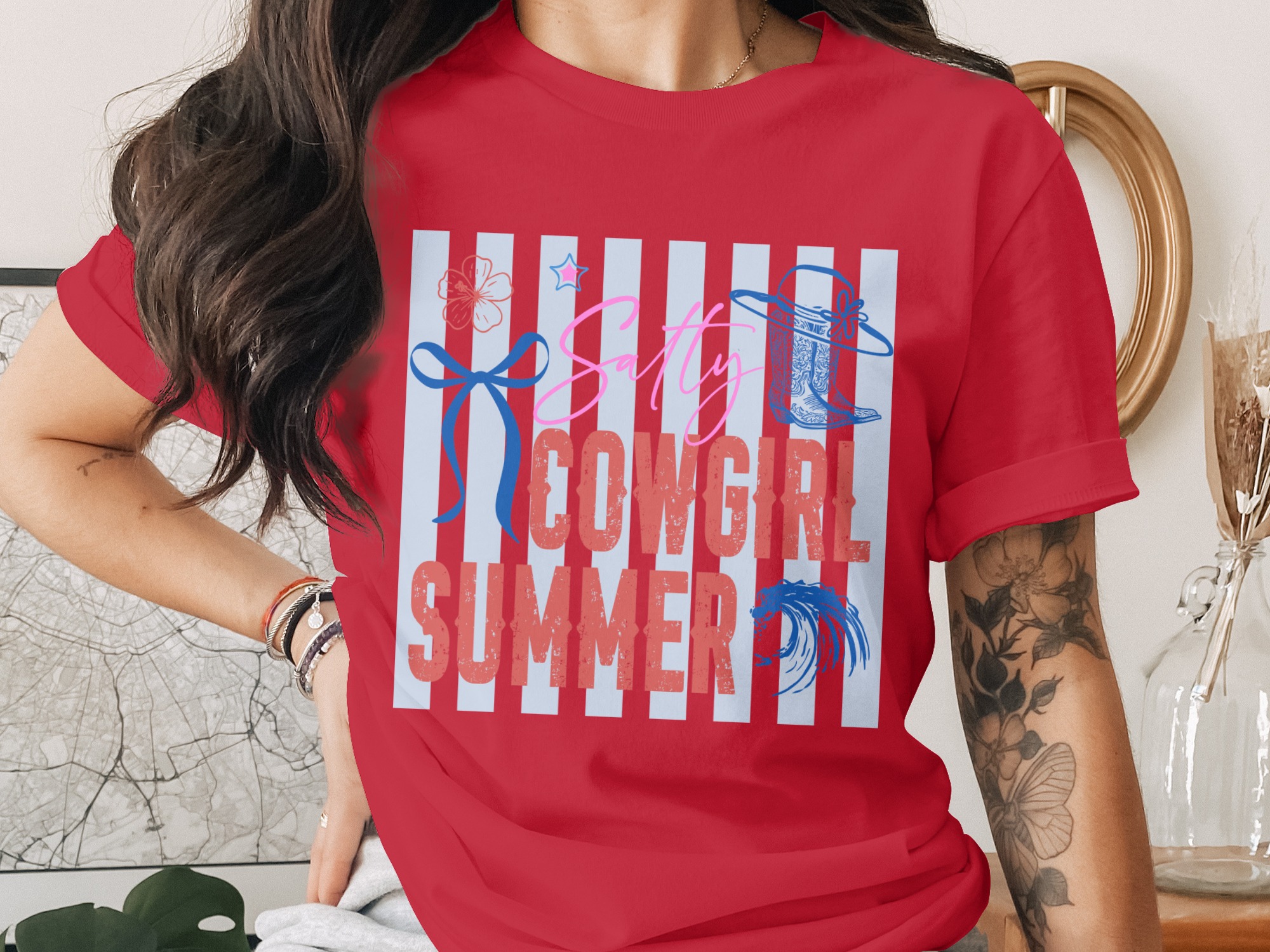 Salty Cowgirl Summer T-Shirt, Coastal Western Beach Tee, Trendy Girls Trip Vacation Shirt, Country Concert Outfit Gift - Image 4