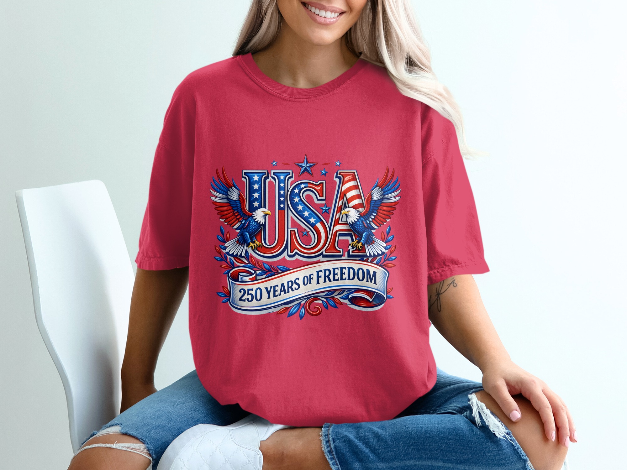 Patriotic USA 250 Years of Freedom T-Shirt | American Eagle Fourth of July Tee | US History Shirt Gift - Image 14