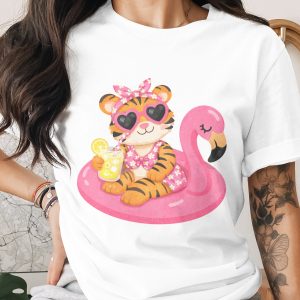 Kawaii Tiger on Flamingo Float T-Shirt