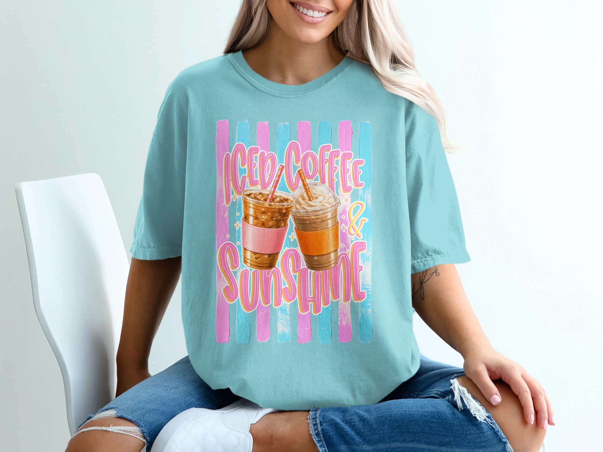 Comfort Colors ® Iced Coffee & Sunshine T-Shirt, Coffee Lover Gift for Her, Summer Aesthetic Tee, Happy Vibes Shirt, Trendy Iced Coffee - Image 19