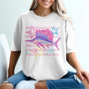 Vibrant Sailfish T-Shirt, Comfort Colors ®, Retro 80s Neon Fishing Shirt, Aesthetic Ocean Marine Life Graphic Tee, Beachy Angler Gift