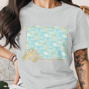 Watercolor Floral T-Shirt, Faux Gold Effect Flower Tee, Boho Aesthetic Women's Top, Artistic Gilded Graphic Print Shirt Gift