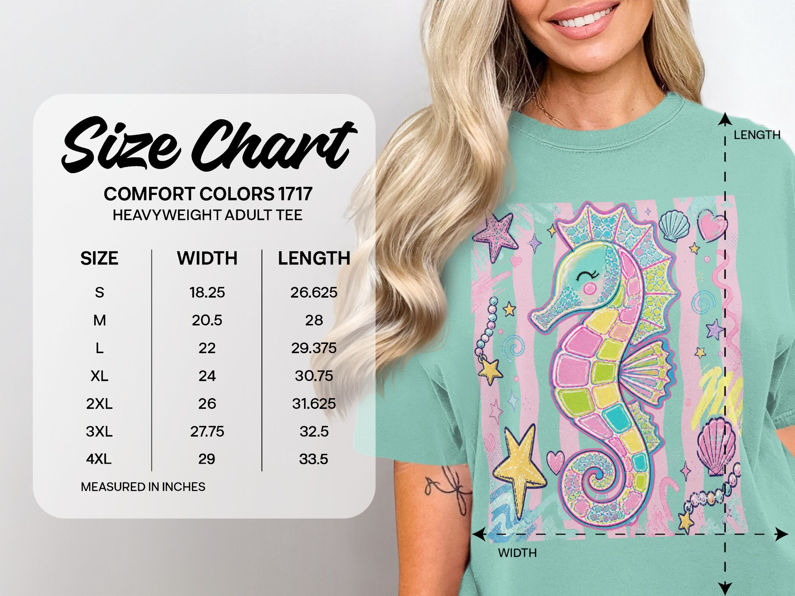 Pastel Seahorse T-Shirt, Comfort Colors ®, Whimsical Beach Ocean Aesthetic Tee, Colorful Summer Vacation Gift for Her - Image 4