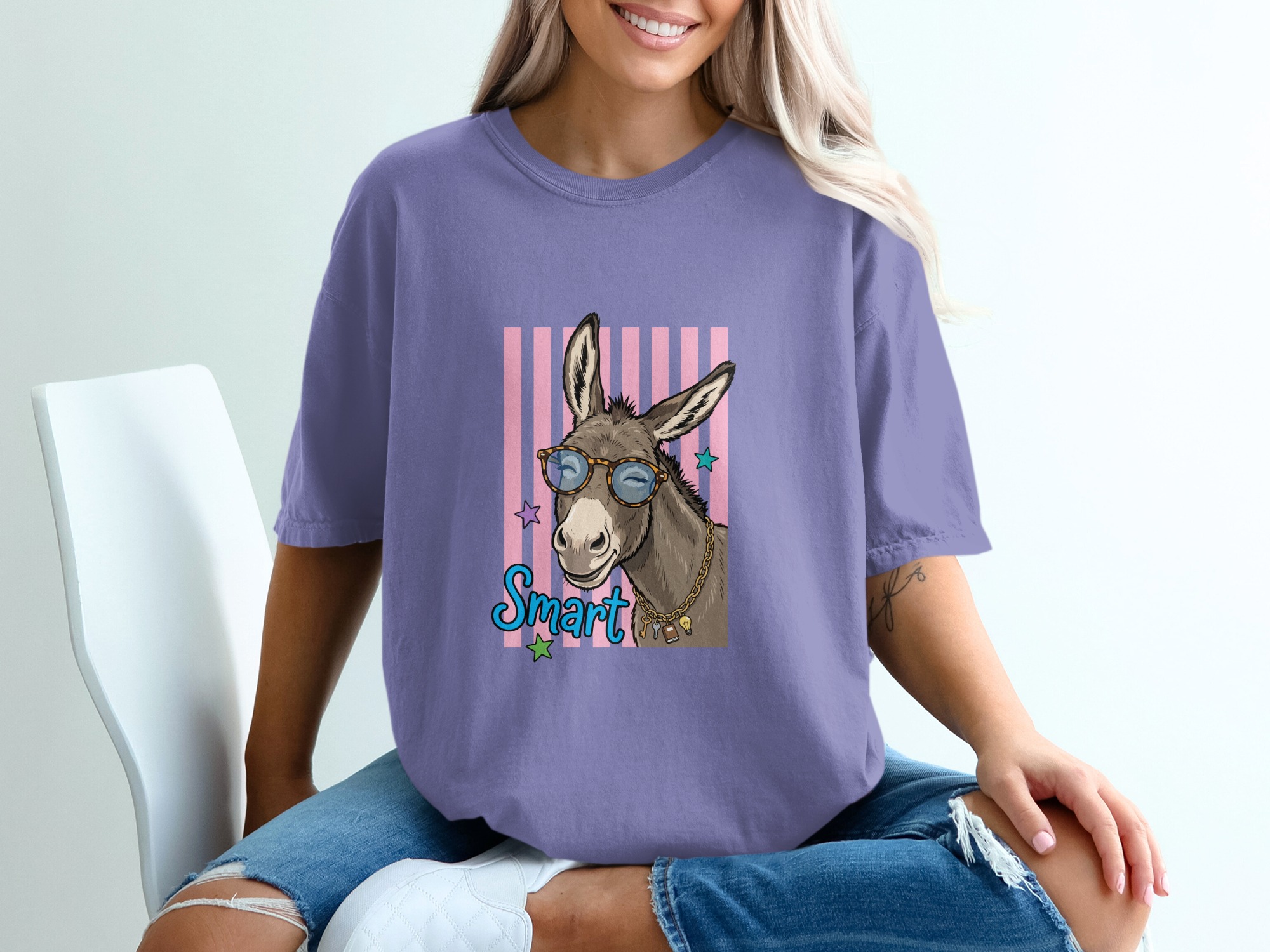 Comfort Colors® Smart Donkey T-Shirt, Funny Animal Tee, Cute Donkey with Glasses Shirt, Humorous Graphic Apparel, Quirky Gift Idea - Image 13