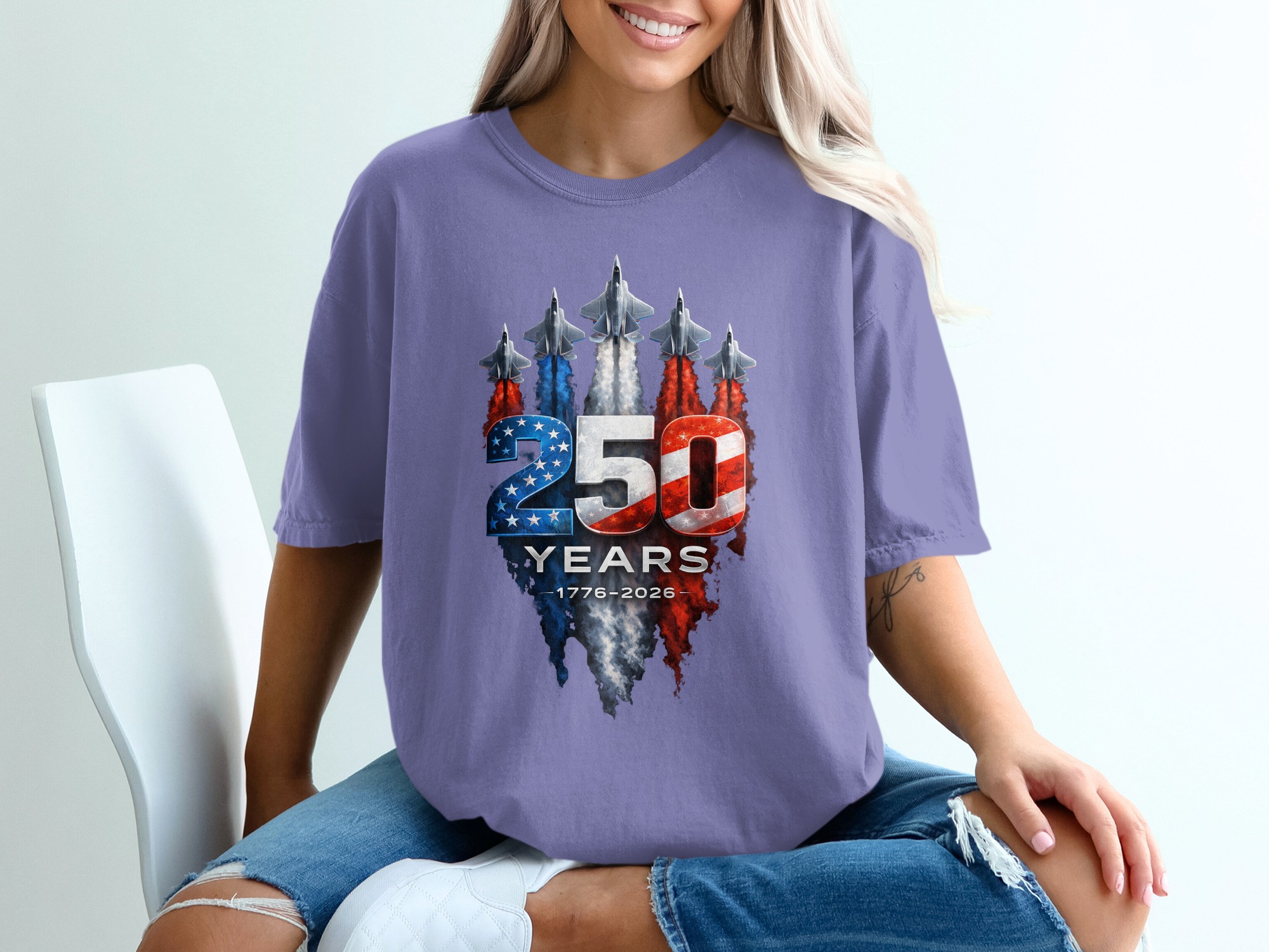 250 Years American Anniversary T-Shirt | Patriotic USA 1776-2026 Celebration Tee | Military Jet Flag Design Gift - Image 13