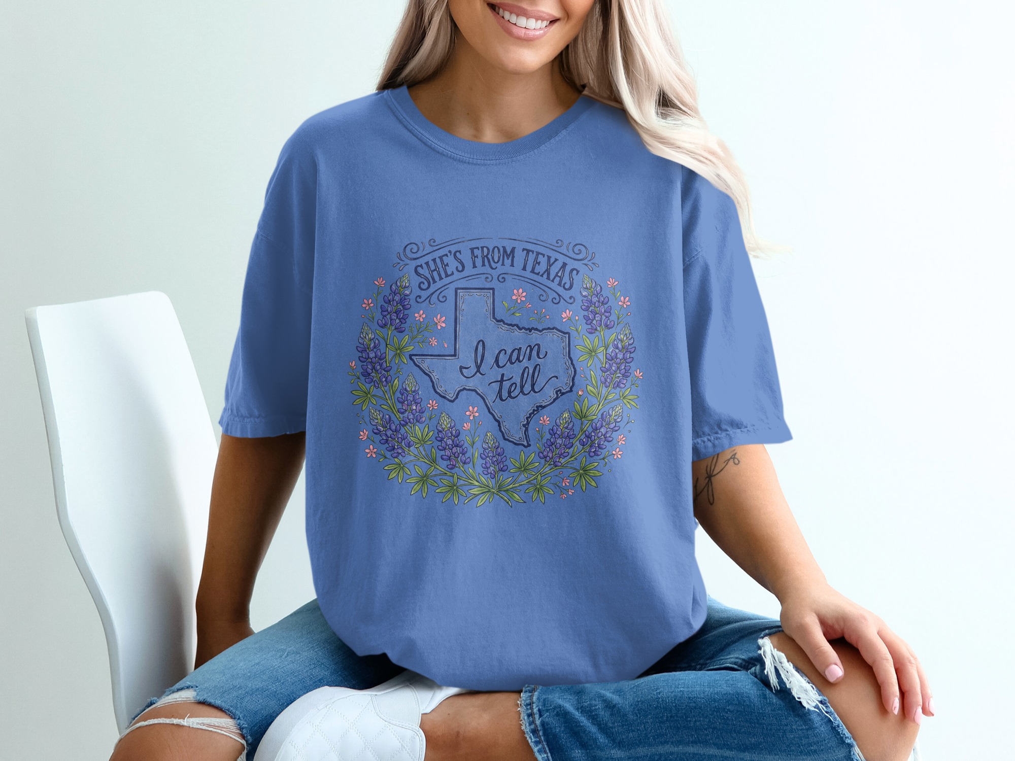 Texas Bluebonnet T-Shirt, She's From Texas I Can Tell Shirt, State Outline Floral Tee, Texas Pride Gift for Her - Image 20