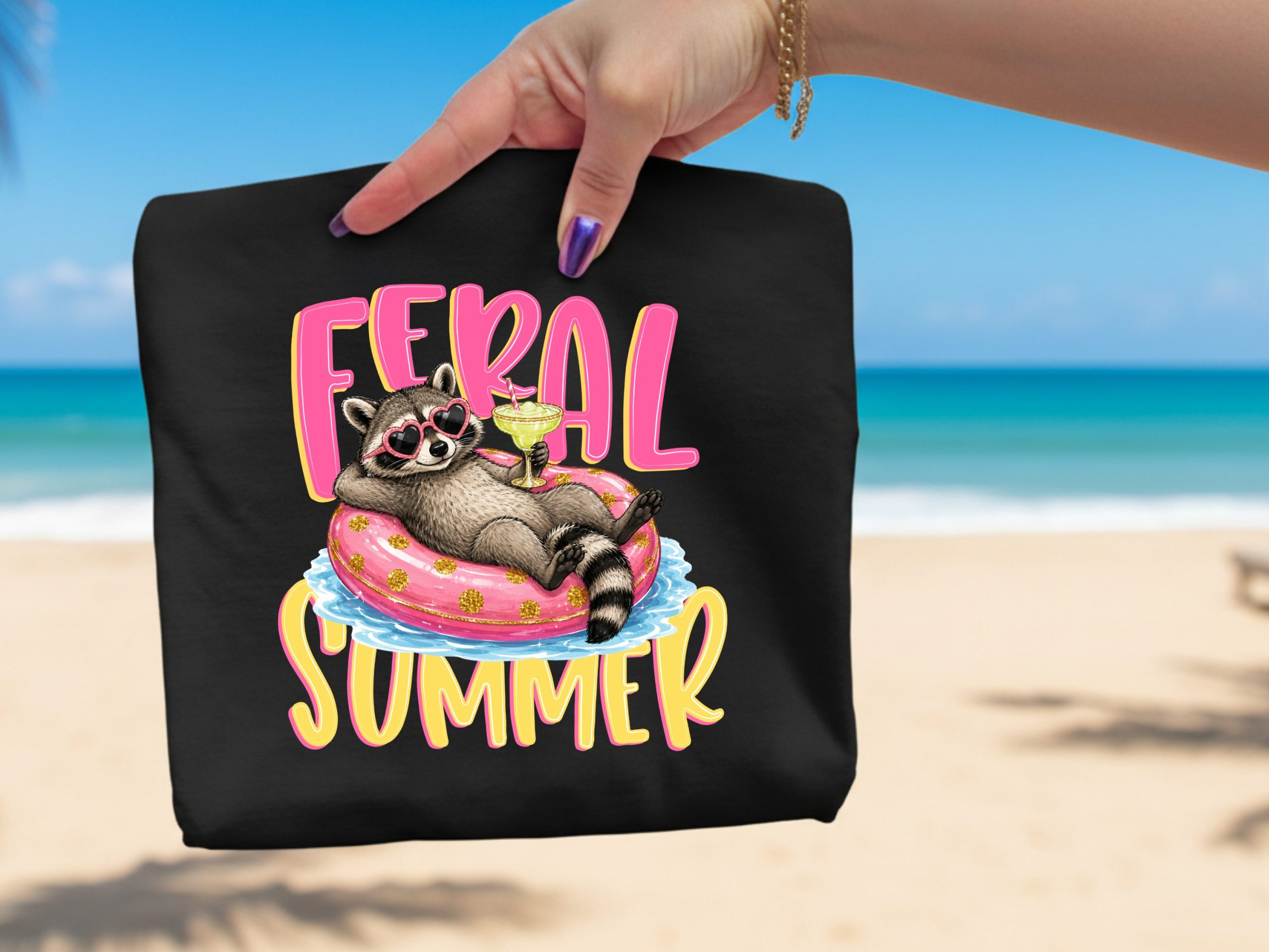 Feral Summer Raccoon T-Shirt, Funny Animal Lover Tee, Vacation Mode Shirt, Unbothered Raccoon Gift for Her, Cute Graphic Top - Image 2