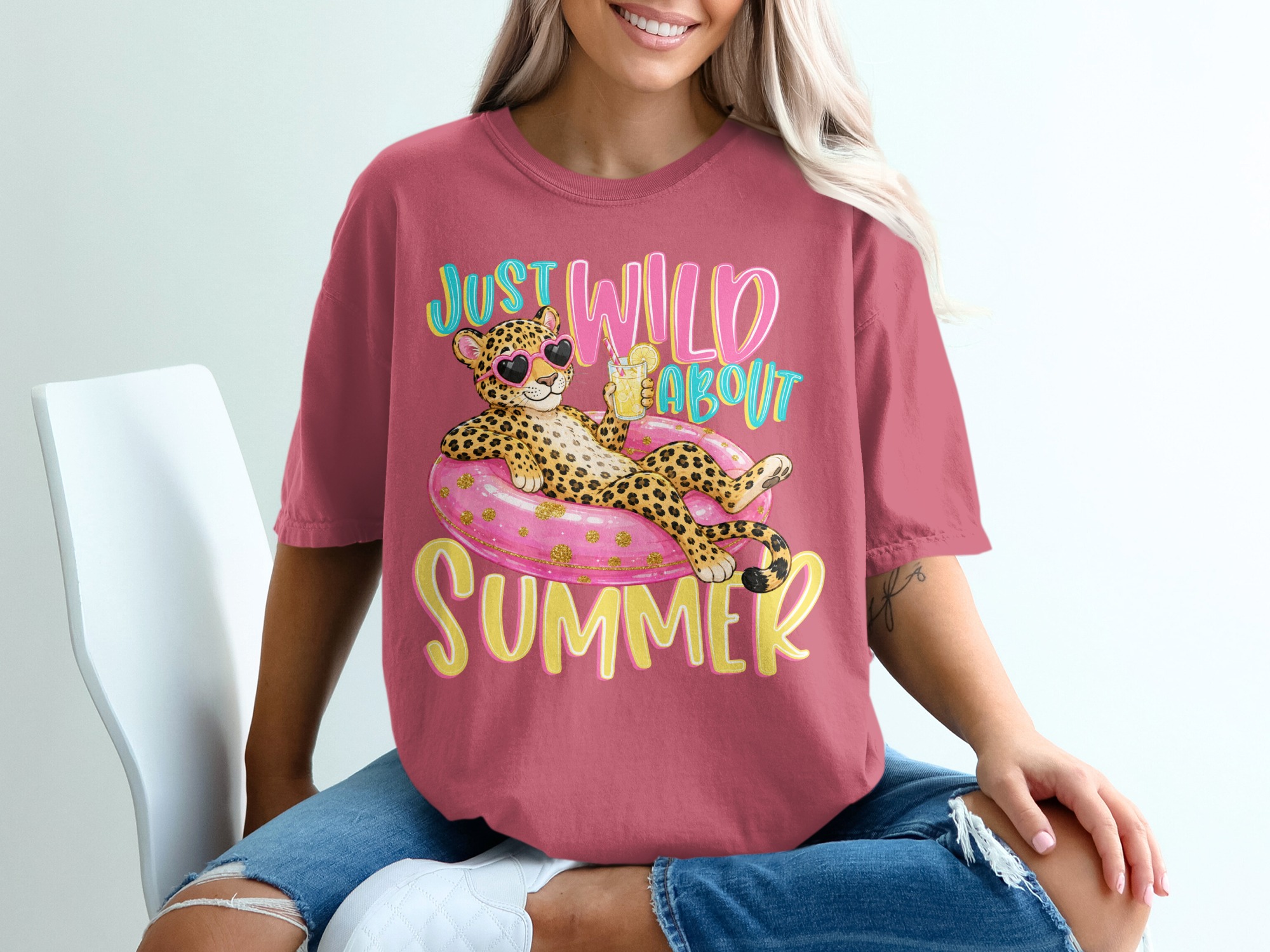 Just Wild About Summer T-Shirt, Cute Leopard Print Vacation Tee, Fun Cheetah Pool Float Shirt, Y2K Summer Vibes Gift for Her - Image 15