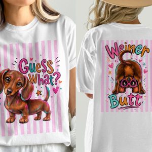 Guess What Dachshund T-Shirt, Comfort Colors ® Colorful Dog Lover Tee, Kawaii Puppy Graphic Shirt, Cute Pet Owner Gift for Her, Fun Sausage