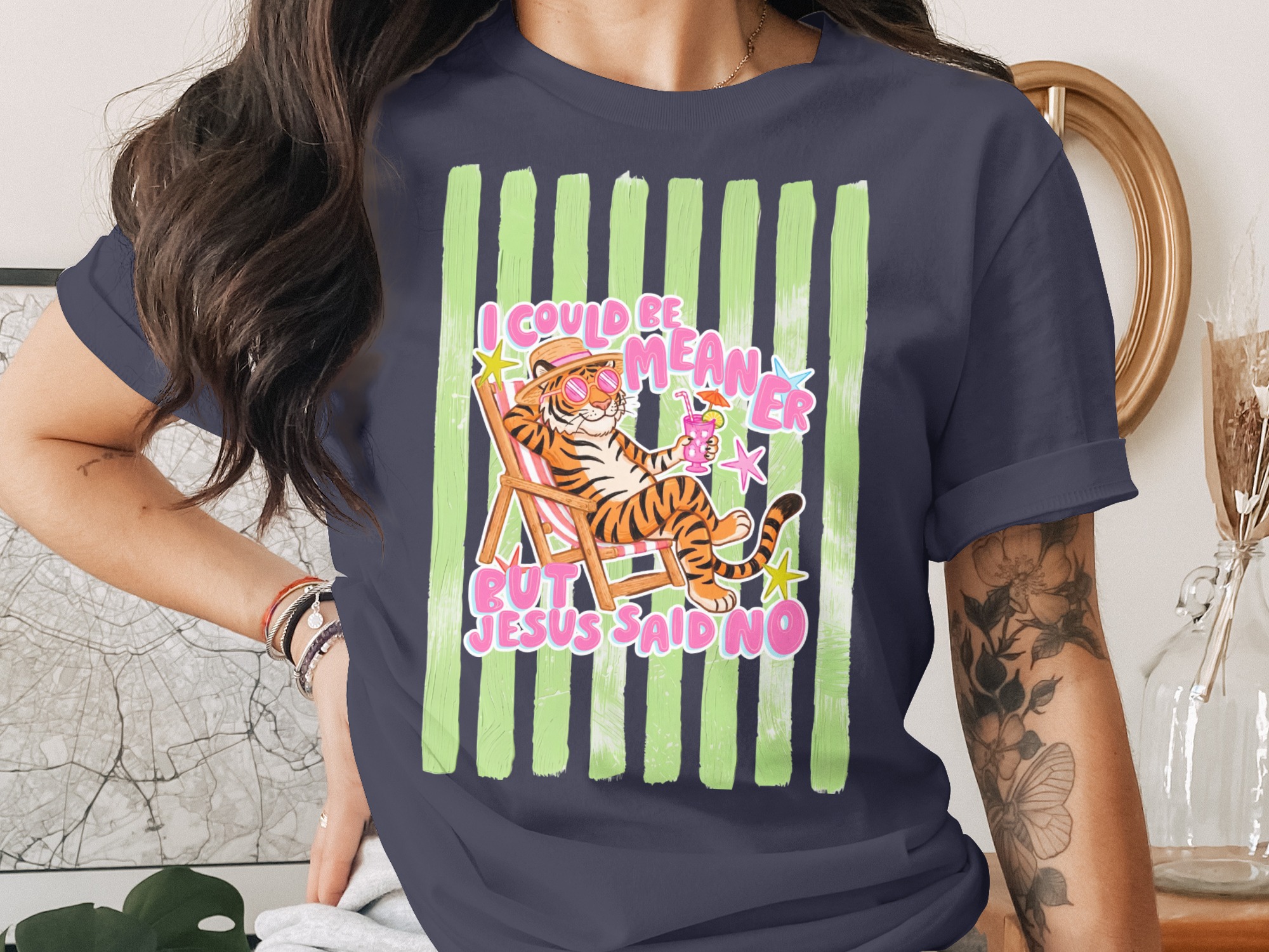 Comfort Colors® I Could Be Meaner But Jesus Said No T-Shirt, Funny Christian Meme Shirt, Sarcastic Tiger Beach Vacation Tee, Witty Gift For - Image 3