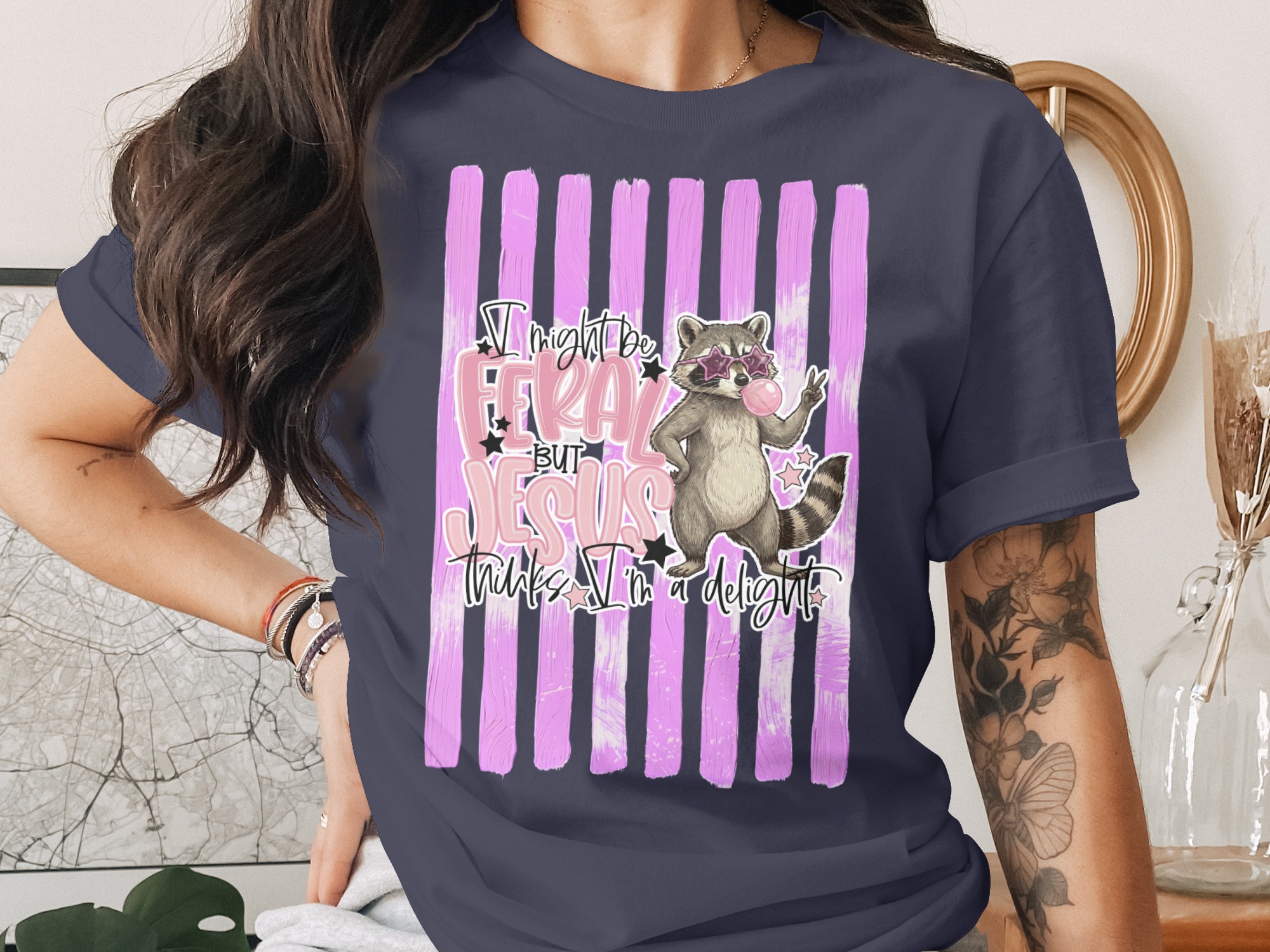 Comfort Colors® Feral Raccoon T-Shirt, Jesus Thinks I'm a Delight, Funny Christian Faith Tee, Sassy Quirky Animal Lover Gift for Her - Image 3