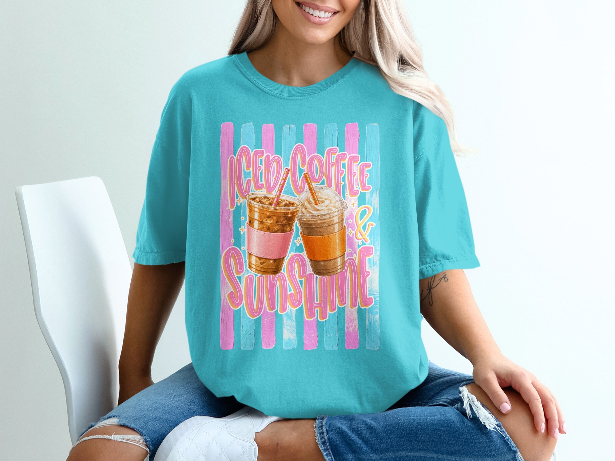 Comfort Colors ® Iced Coffee & Sunshine T-Shirt, Coffee Lover Gift for Her, Summer Aesthetic Tee, Happy Vibes Shirt, Trendy Iced Coffee - Image 9