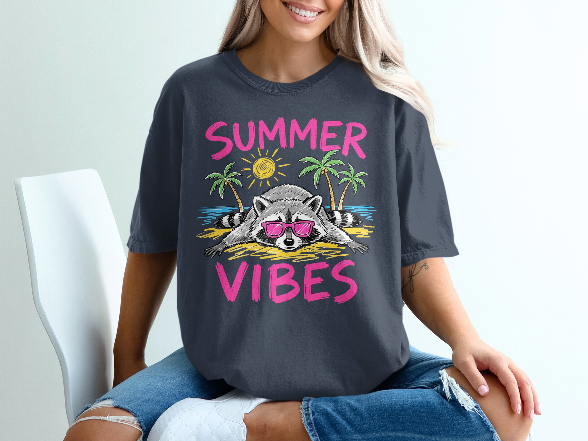 Comfort Colors® Summer Vibes Raccoon T-Shirt, Beach Vacation Tee, Relaxed Animal Lover Shirt, Fun Summer Graphic Top - Image 12
