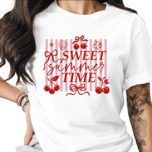 Sweet Summer Time Cherry T-Shirt, Retro Summer Vacation Tee, Cute Coquette Aesthetic Beach Vibes Shirt, Gift For Her