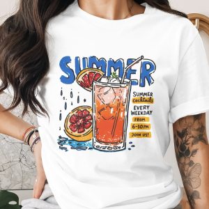 Summer Cocktails T-Shirt, Vibrant Hand-Drawn Drink Tee, Comfort Colors ® Retro Summer Vacation Graphic Shirt, Gift for Her