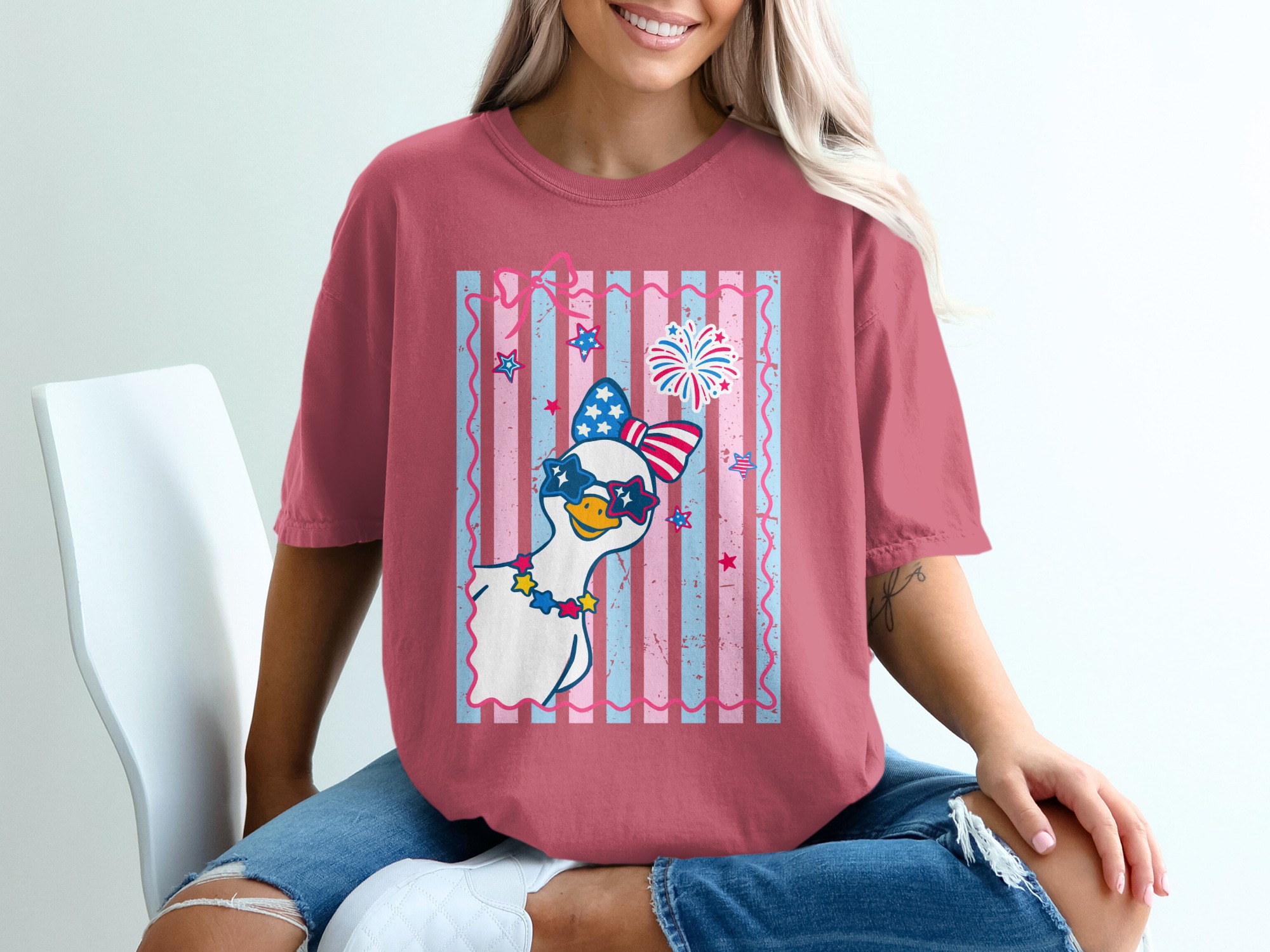 Comfort Colors® Cute Patriotic Goose T-Shirt, July 4th Duck Tee, USA Flag Sunglasses Summer Party Top, Independence Day Gift for Her - Image 15