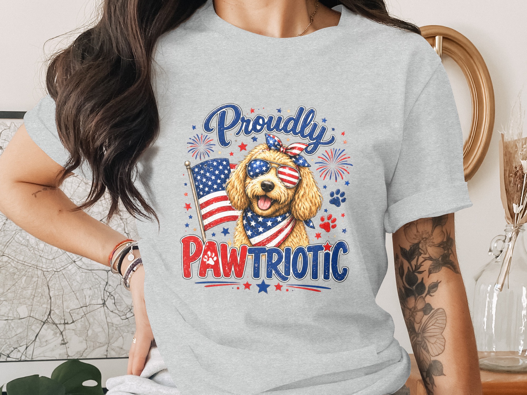 Comfort Colors® Proudly Pawtriotic T-Shirt, Patriotic Goldendoodle Dog Mom USA Flag Tee, 4th of July, Summer Dog Lover Gift - Image 2