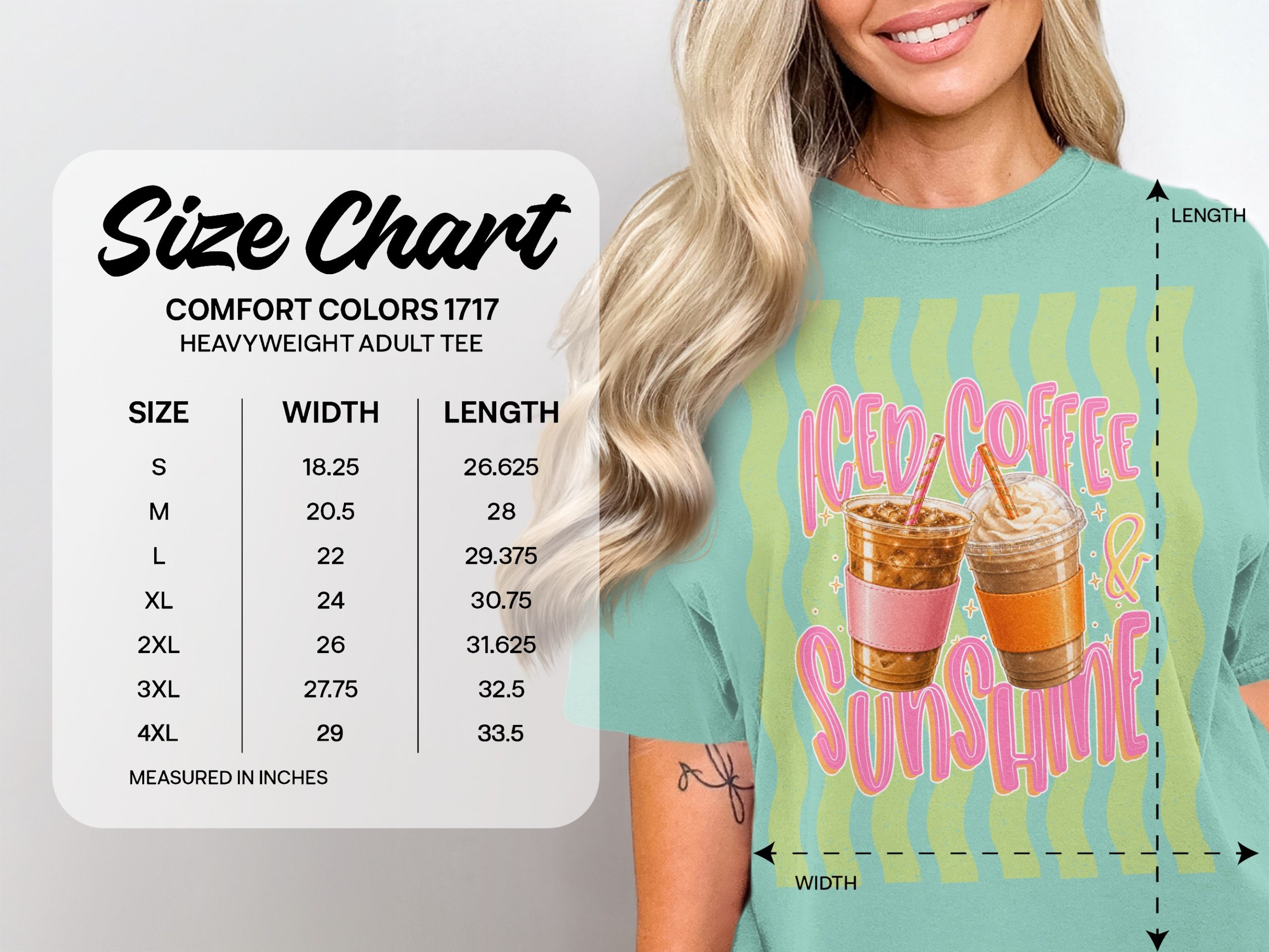 Comfort Colors® Iced Coffee Sunshine T-Shirt, Coffee Lover Tee, Summer Vibes Shirt, Cute Graphic Tee for Her, Positive Aesthetic Top - Image 6