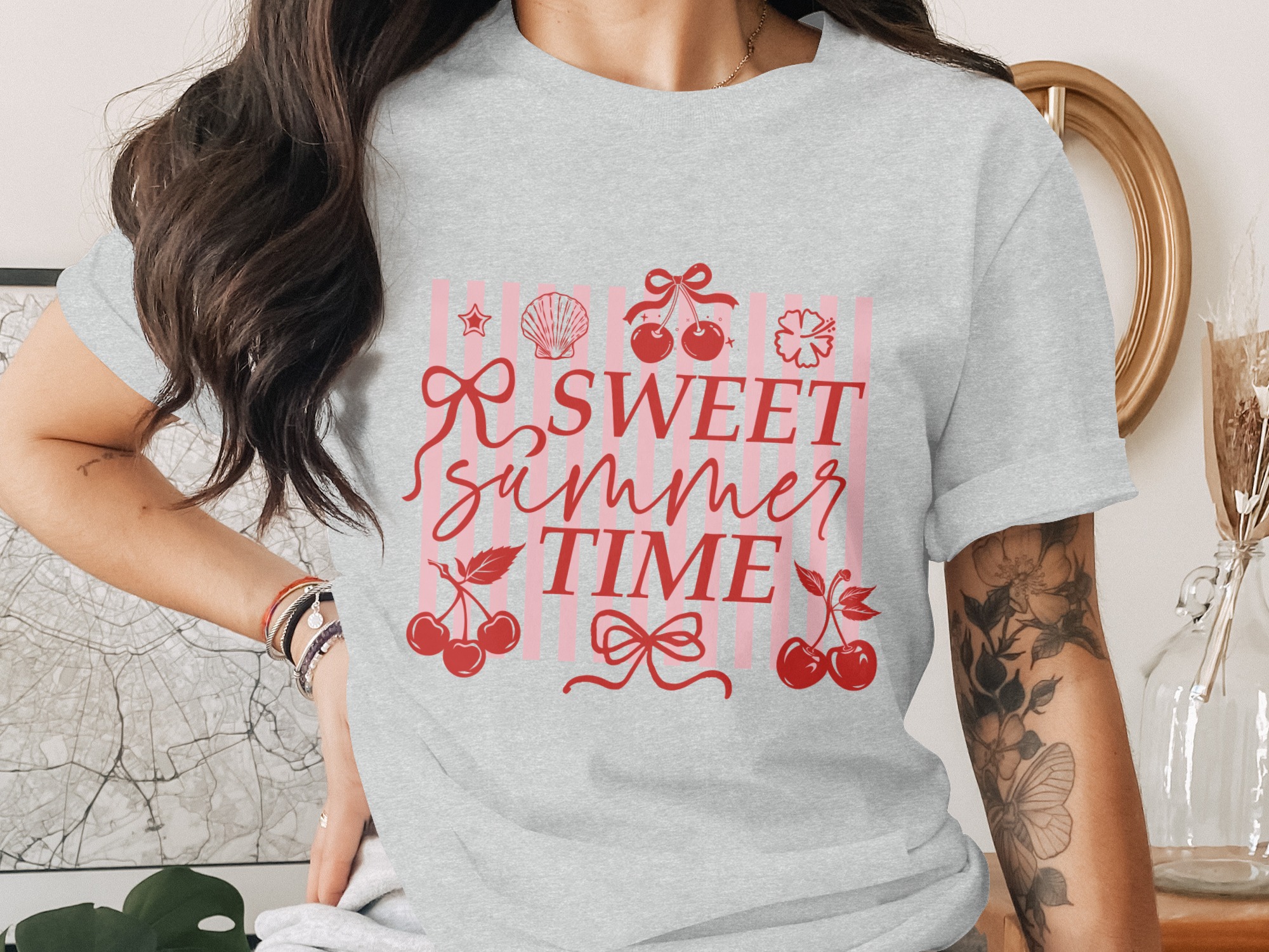 Sweet Summer Time Cherry T-Shirt, Retro Summer Vacation Tee, Cute Coquette Aesthetic Beach Vibes Shirt, Gift For Her - Image 2
