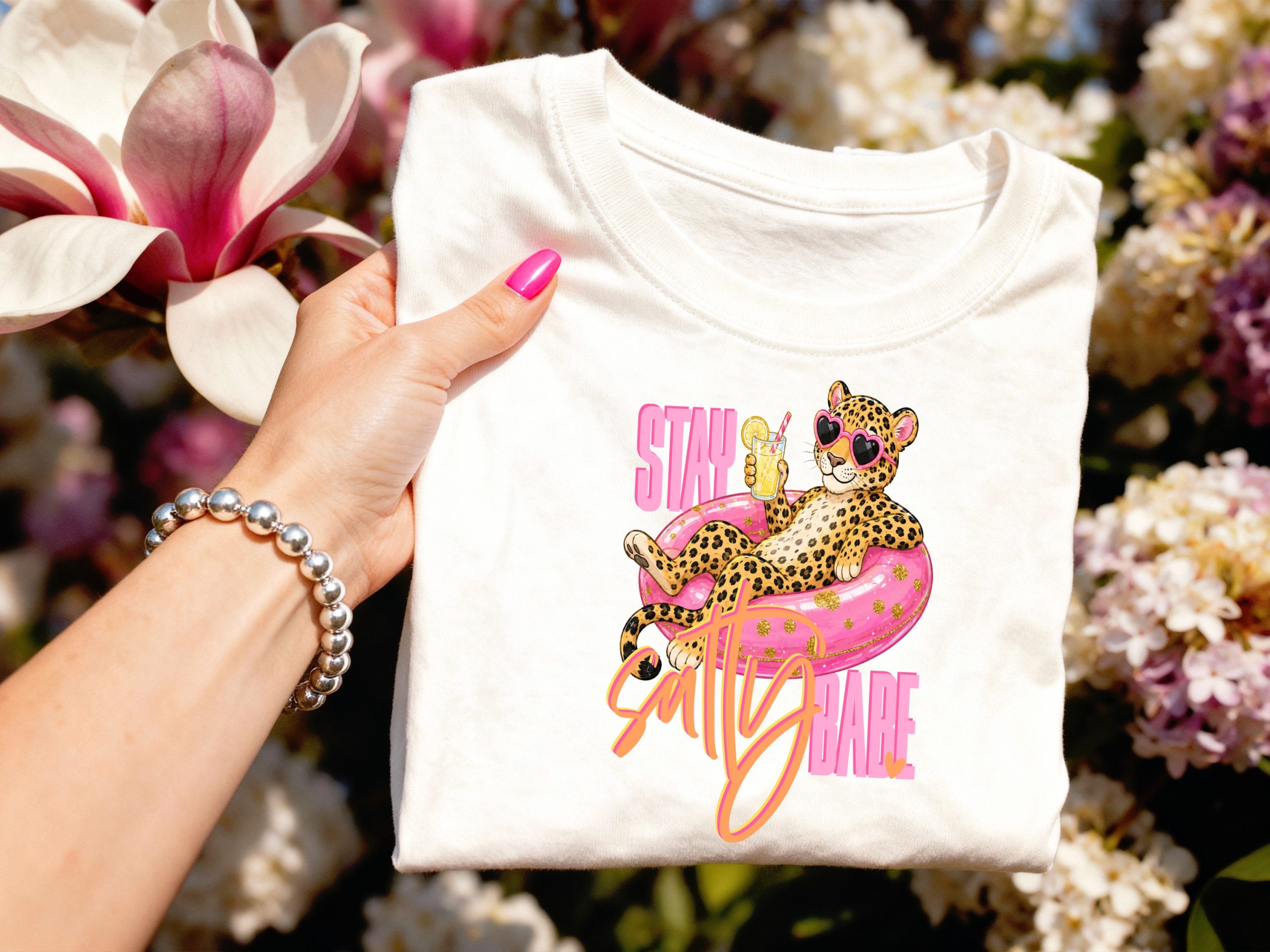 Stay Salty Babe T-Shirt, Sassy Leopard Print Tee, Summer Vacation Shirt for Women, Heart Sunglasses Graphic Beach Top, Fun Pool Party Gift - Image 3