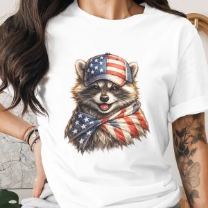 Patriotic Raccoon T-Shirt - American Flag Design