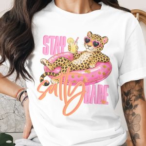Stay Salty Babe T-Shirt, Sassy Leopard Print Tee, Summer Vacation Shirt for Women, Heart Sunglasses Graphic Beach Top, Fun Pool Party Gift