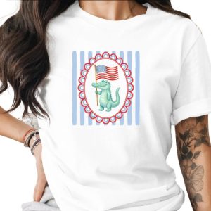 Comfort Colors® Patriotic Alligator T-Shirt, American Flag Crocodile Tee, Cute USA Independence Day Summer Shirt, Southern Style