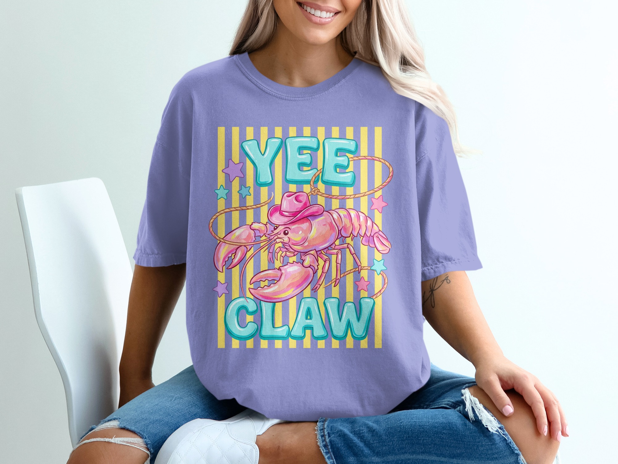 Comfort Colors® Yee Claw T-Shirt, Funny Lobster Cowgirl Tee, Coastal Cowgirl Shirt, Retro Western Graphic, Pun Lover Gift for Her - Image 18