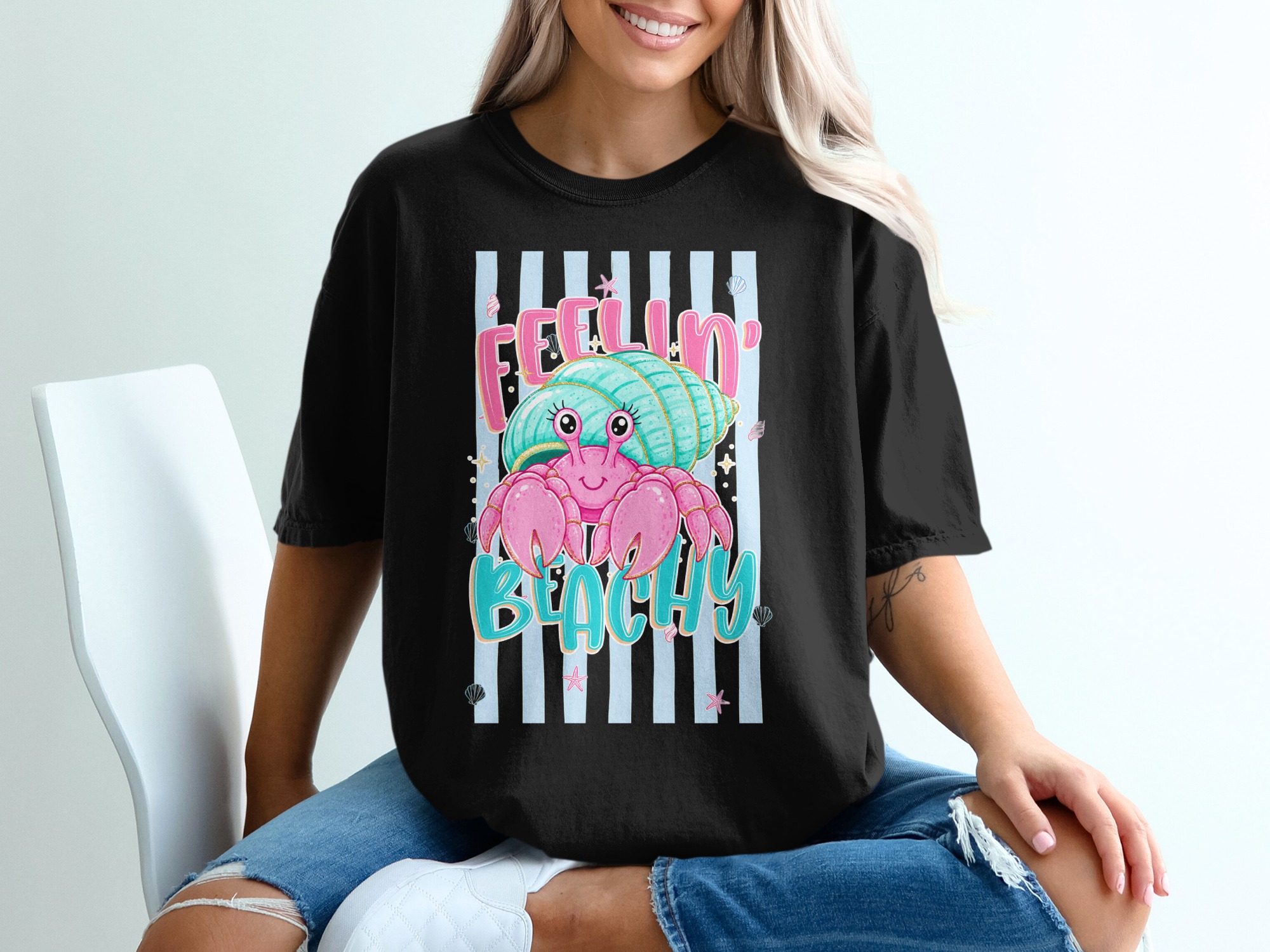 Comfort Colors® Feelin' Beachy Hermit Crab T-Shirt, Cute Ocean Summer Tee, Beach Vacation Cruise Top, Coastal Life Gift for Her - Image 6