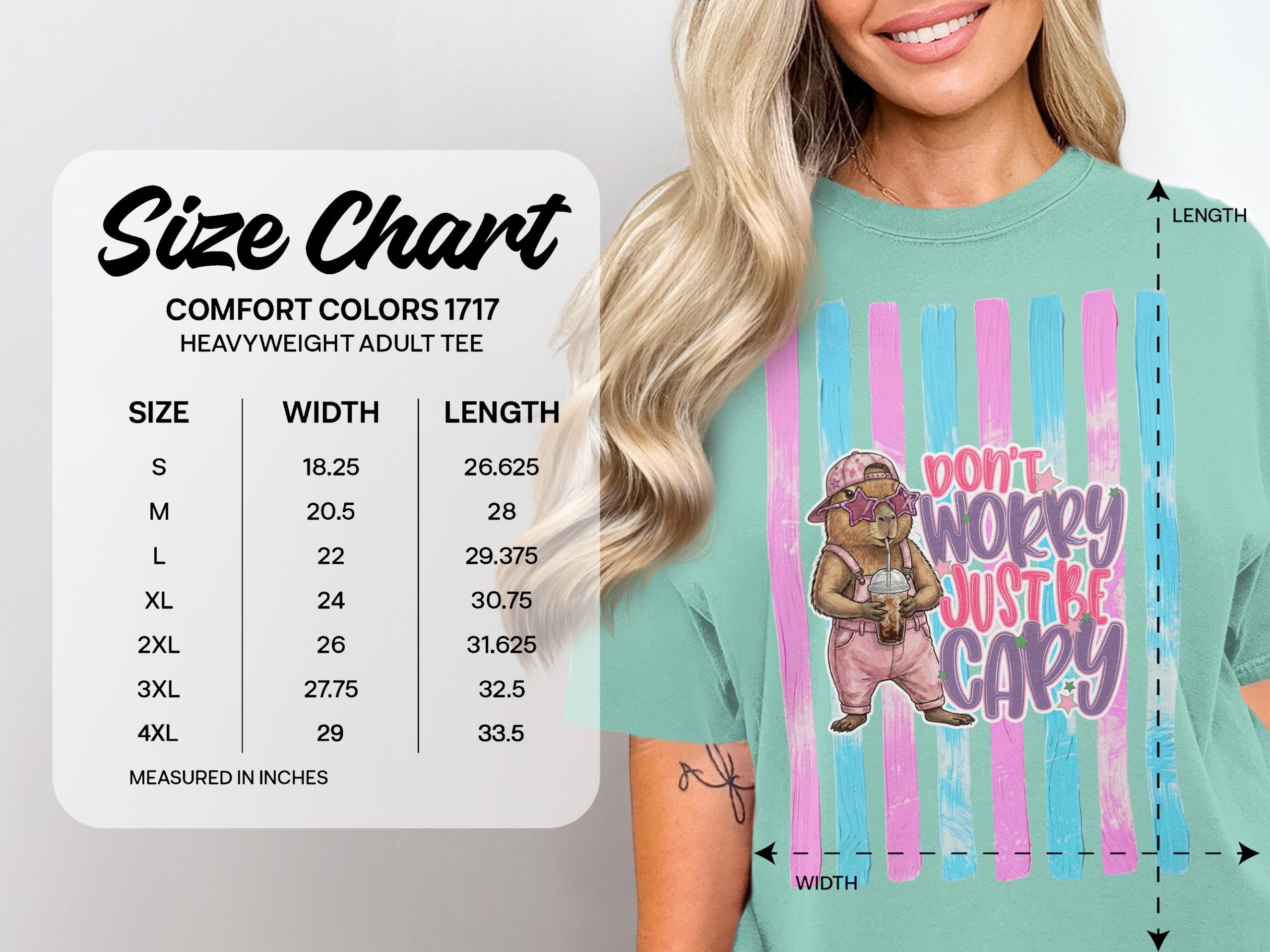 Comfort Colors ® Capybara T-Shirt, 'Don't Worry Just Be Capy' Cute Animal Lover Tee, Iced Coffee Capybara Shirt, Whimsical Pastel Gift Idea - Image 6