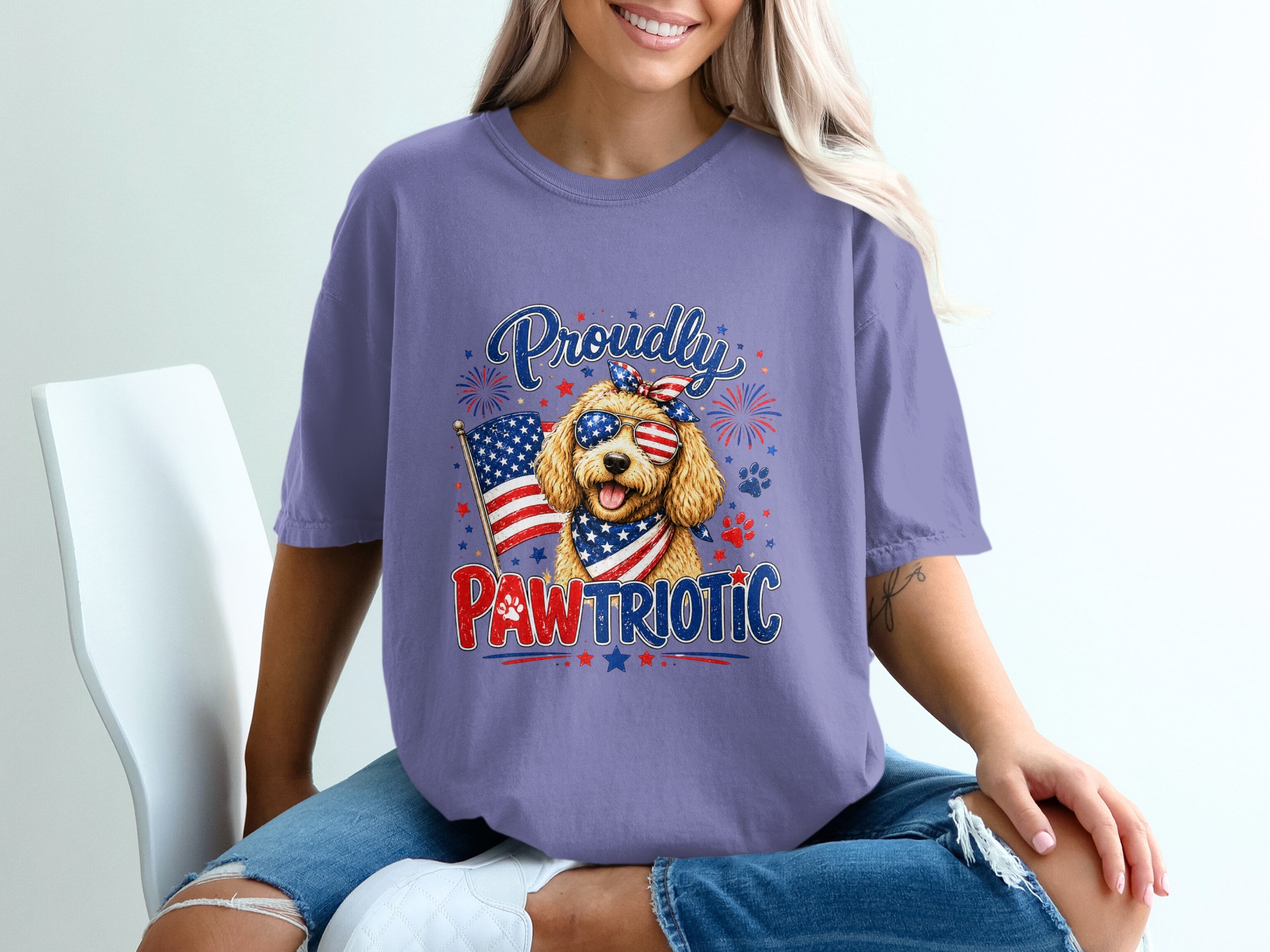 Comfort Colors® Proudly Pawtriotic T-Shirt, Patriotic Goldendoodle Dog Mom USA Flag Tee, 4th of July, Summer Dog Lover Gift - Image 13