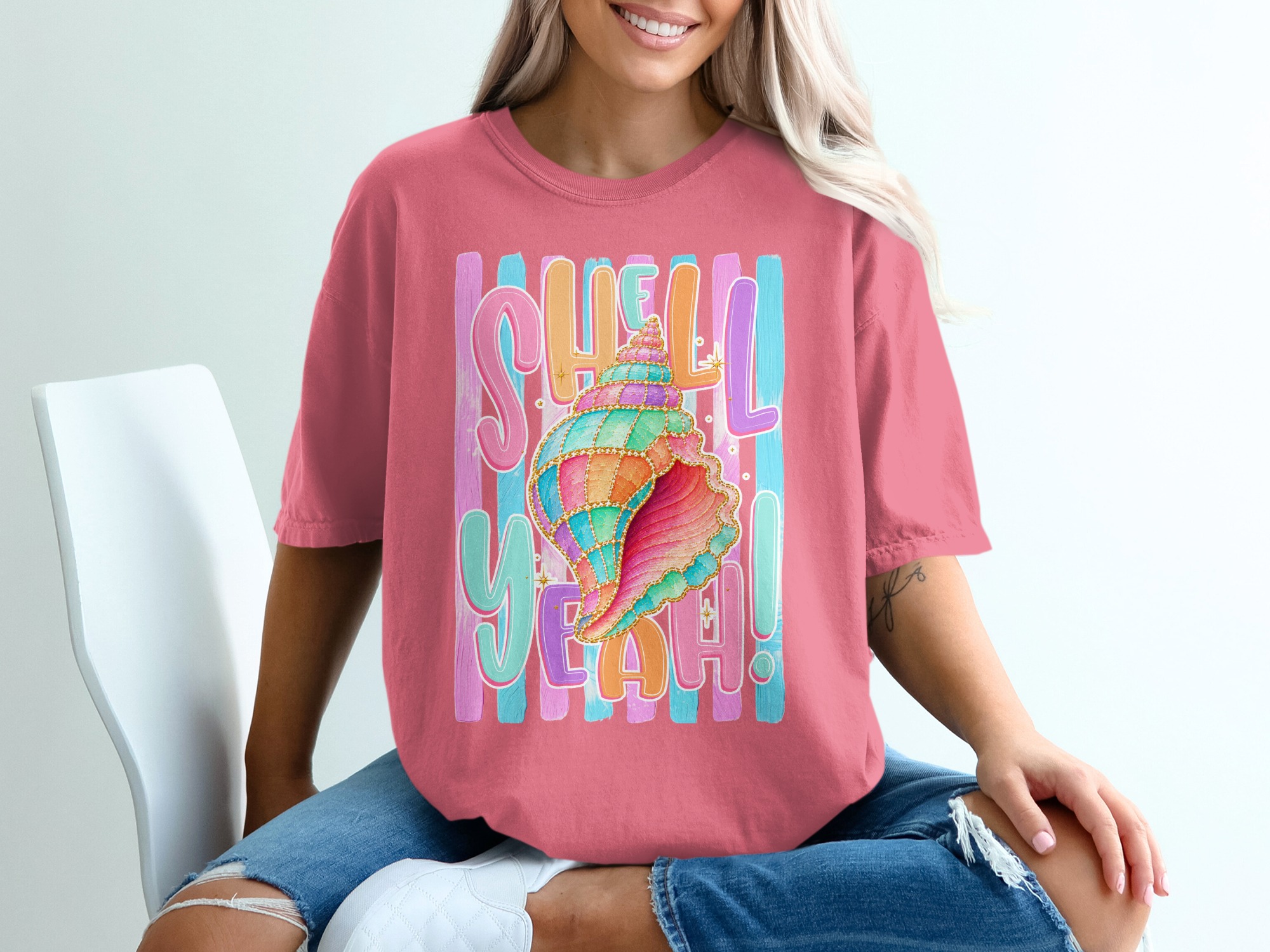 Comfort Colors ® Shell Yeah T-Shirt, Vibrant Seashell Beach Tee, Summer Vacation Coastal Shirt, Preppy Beachy Gift for Her, Fun Ocean Pun - Image 16