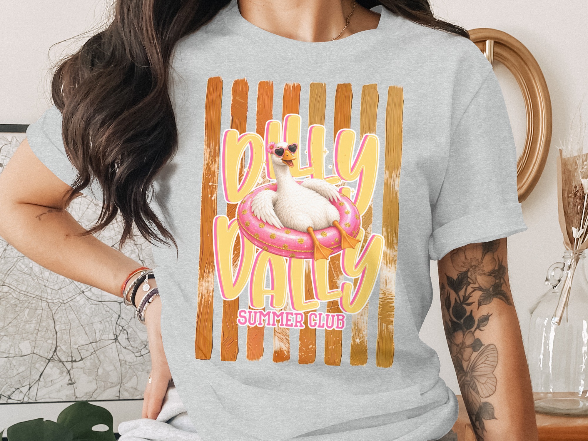 Comfort Colors® Dilly Dally Summer Club T-Shirt, Funny Duck Float Tee, Whimsical Summer Vacation Shirt, Relaxed Animal Lover Gift - Image 2