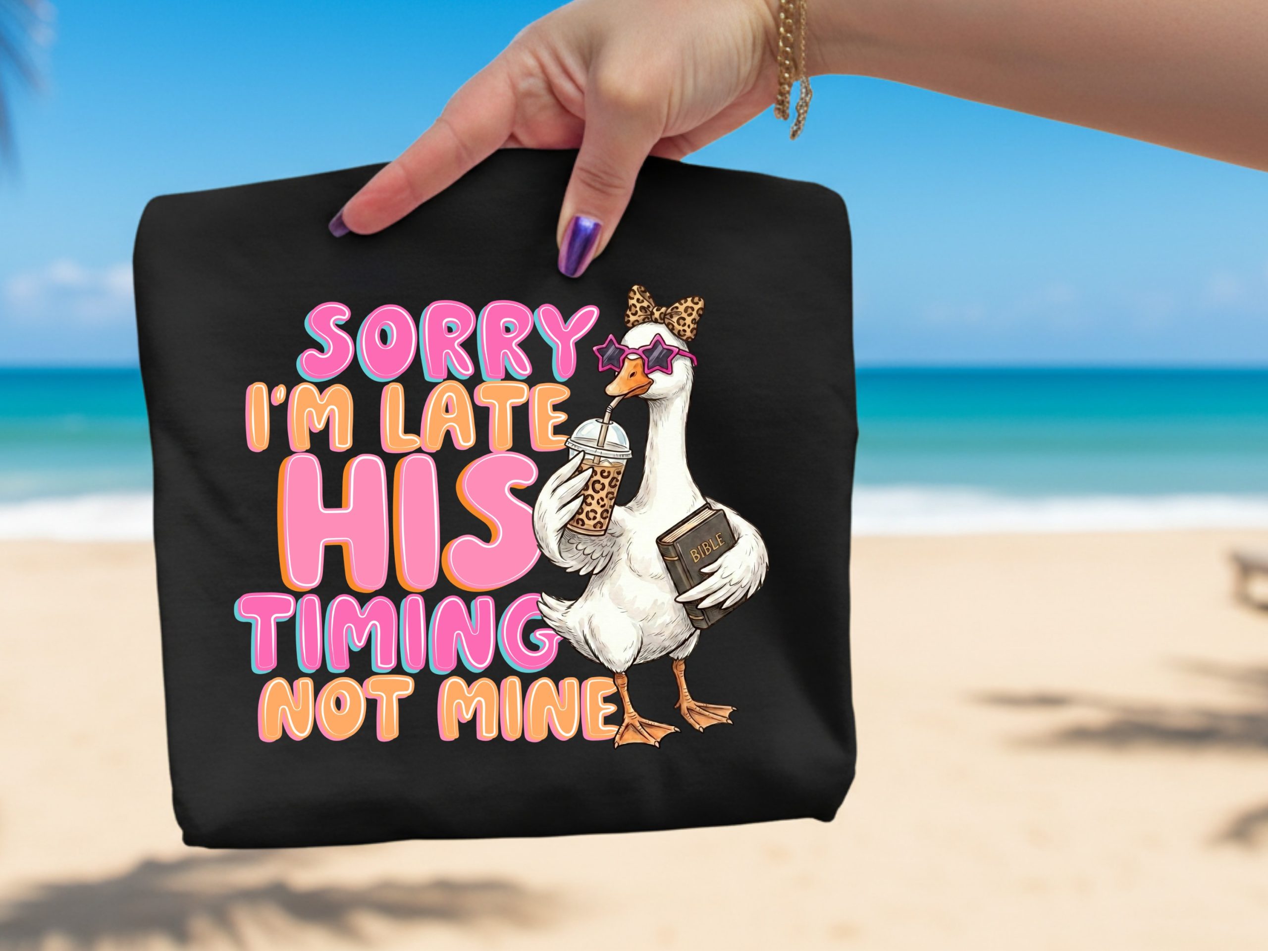 His Timing Not Mine T-Shirt, Funny Christian Goose Tee, Jesus Faith Coffee Lover Shirt, Christian Humor Gift for Her, Trendy Bible Saying - Image 2
