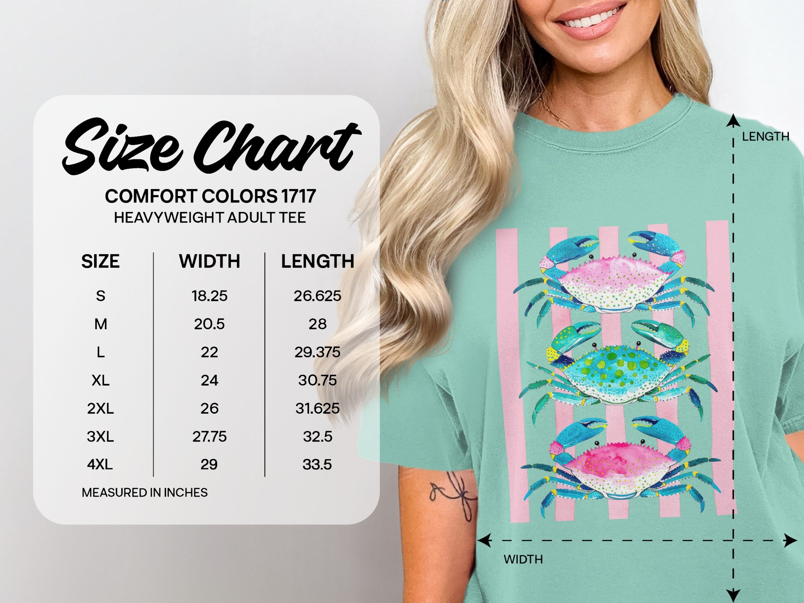 Preppy Crab T-Shirt, Comfort Colors ® Watercolor Nautical Beachy Tee, Bright Coastal Ocean Life Top, Whimsical Summer Gift for Her - Image 4