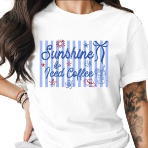 Sunshine Iced Coffee T-Shirt | Summer Beach Vacation Tee | Coffee Lover Gift for Her | Patriotic Relaxed Vibe Top