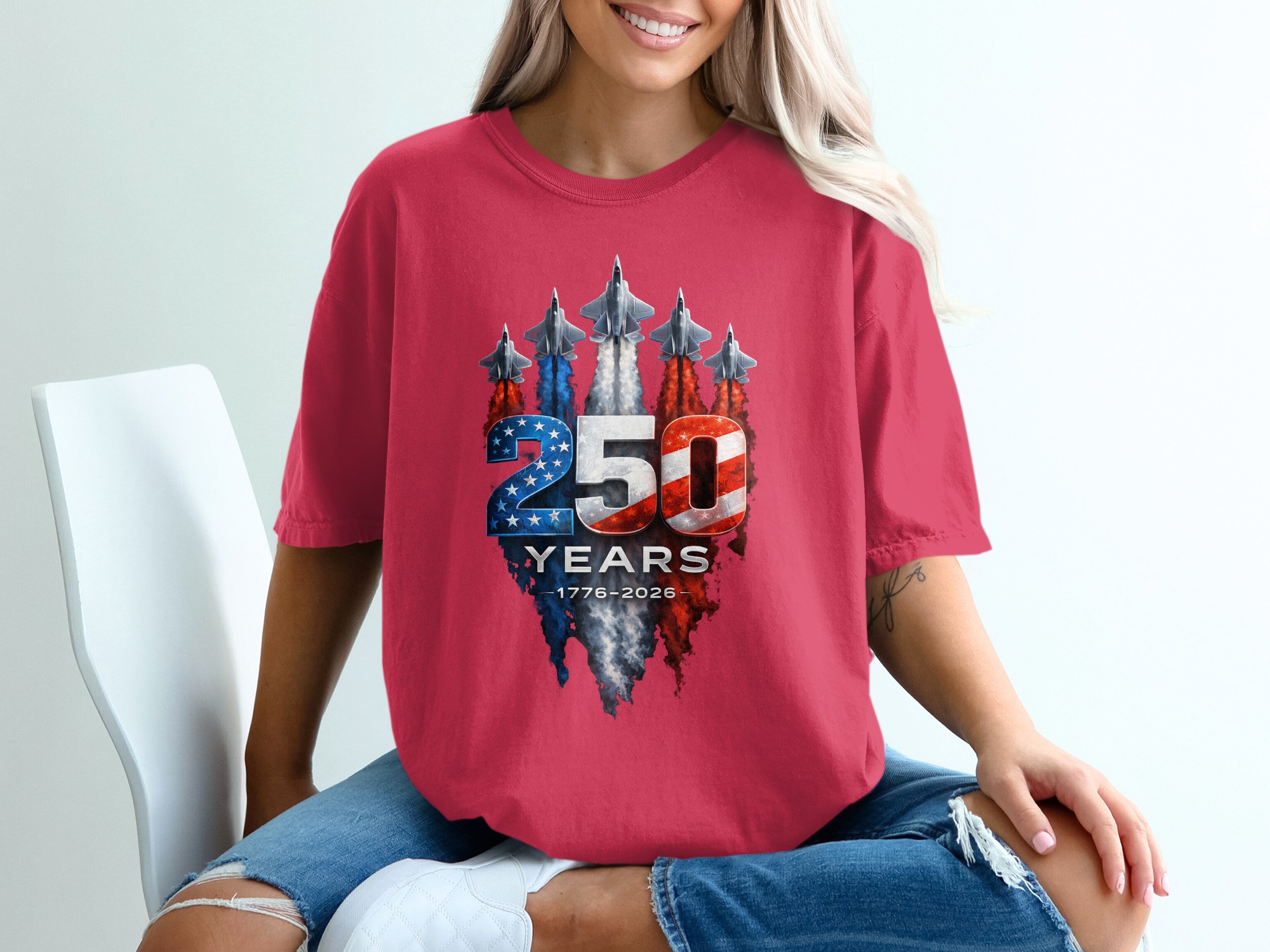 250 Years American Anniversary T-Shirt | Patriotic USA 1776-2026 Celebration Tee | Military Jet Flag Design Gift - Image 14