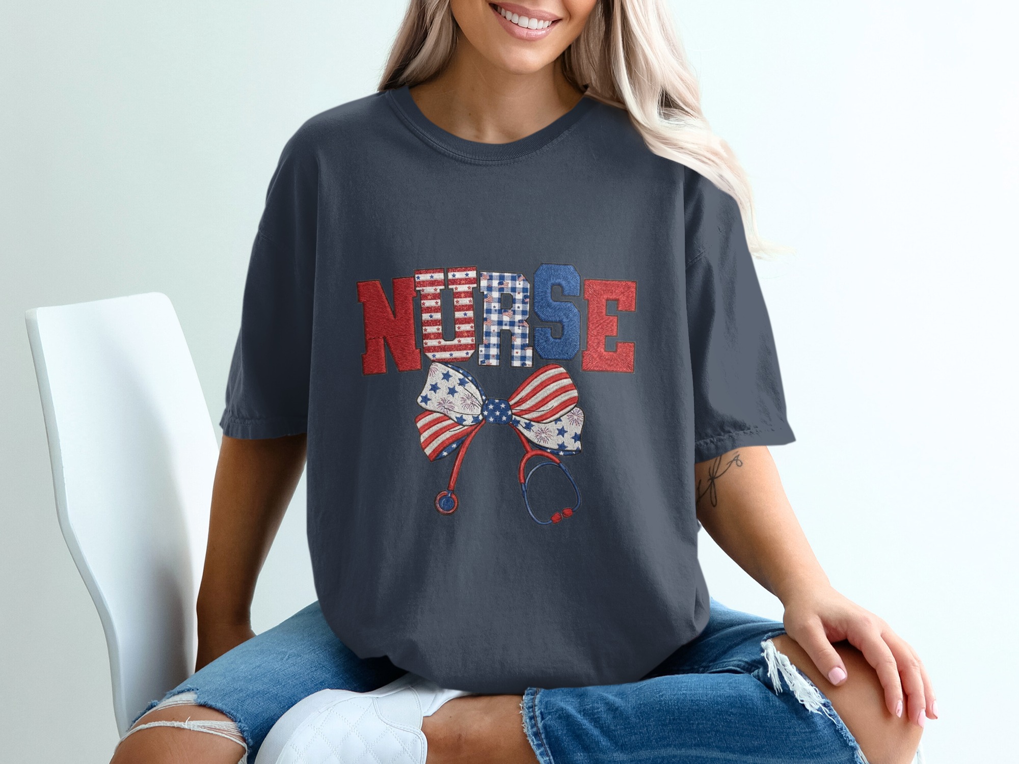 Comfort Colors® Patriotic Nurse T-Shirt, American Flag Nurse Tee, RN Gift, Stethoscope Shirt, Healthcare Hero, 4th of July, Nurse Graduation - Image 12